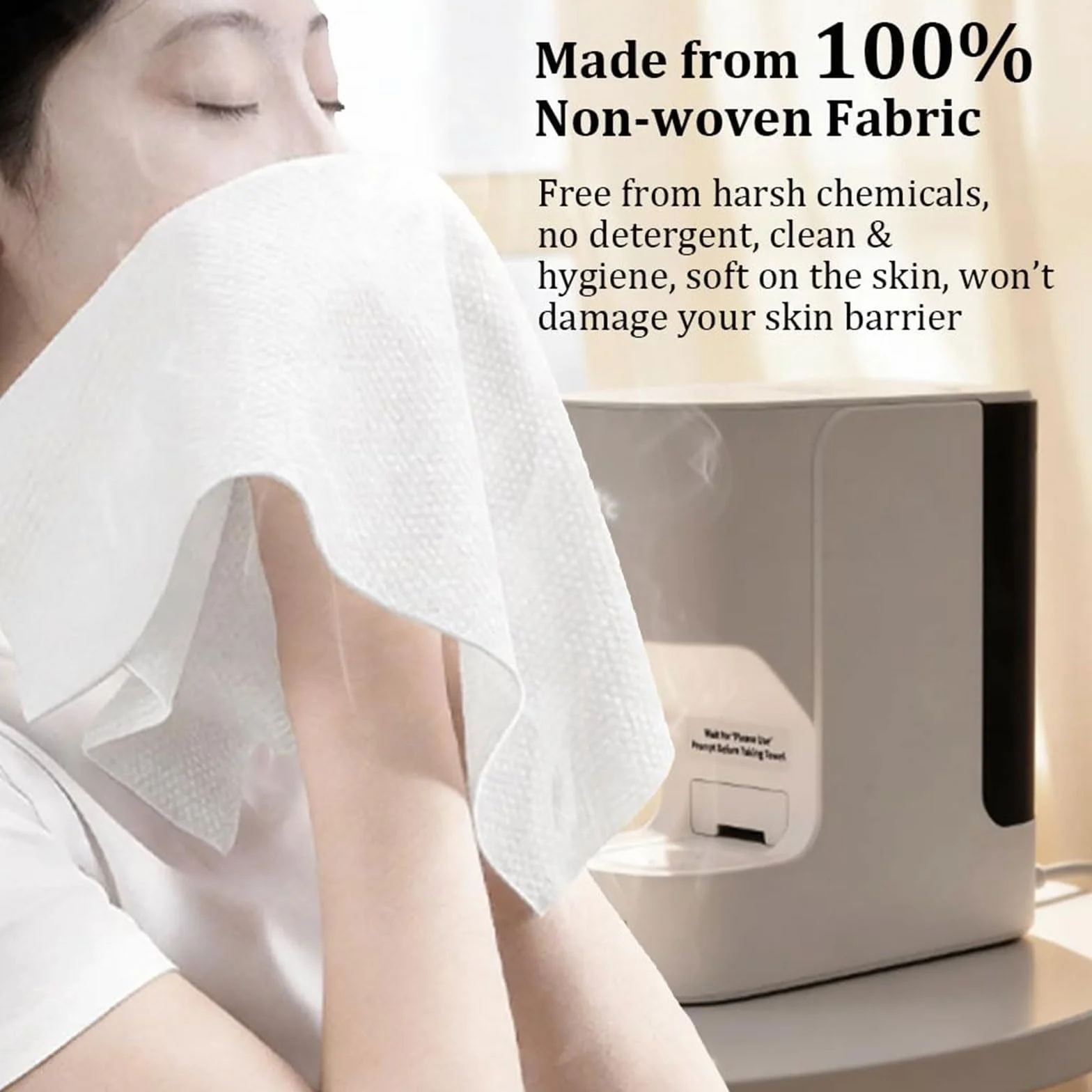 Distributeur de Serviettes Chaudes Intelligent 40 Serviettes Compressées 55℃ Chauffage 5s