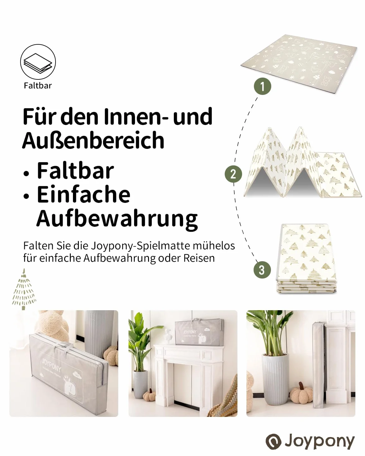 Tapis d'Éveil Bébé Pliable 120x120cm Joypony Mousse XPE Épais Imperméable Antidérapant Double Face Alphabet Forêt