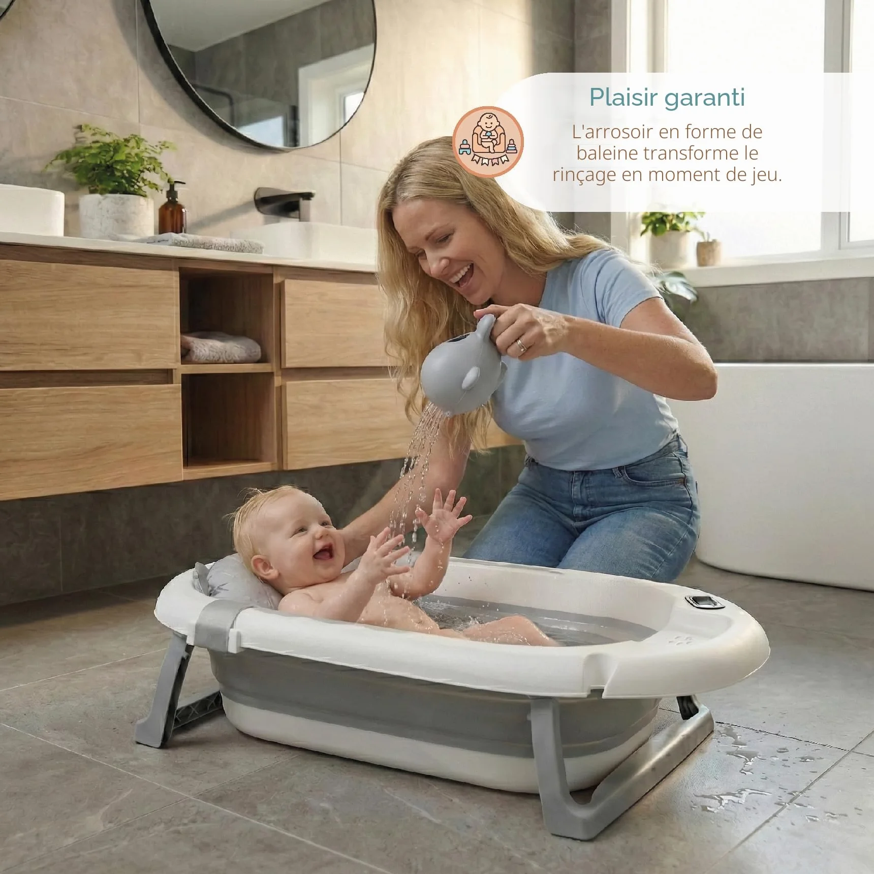 Buddy Baby Baignoire Pliable BébéSplash avec Contrôle de Température Coussin réducteur amovible Base antidérapante