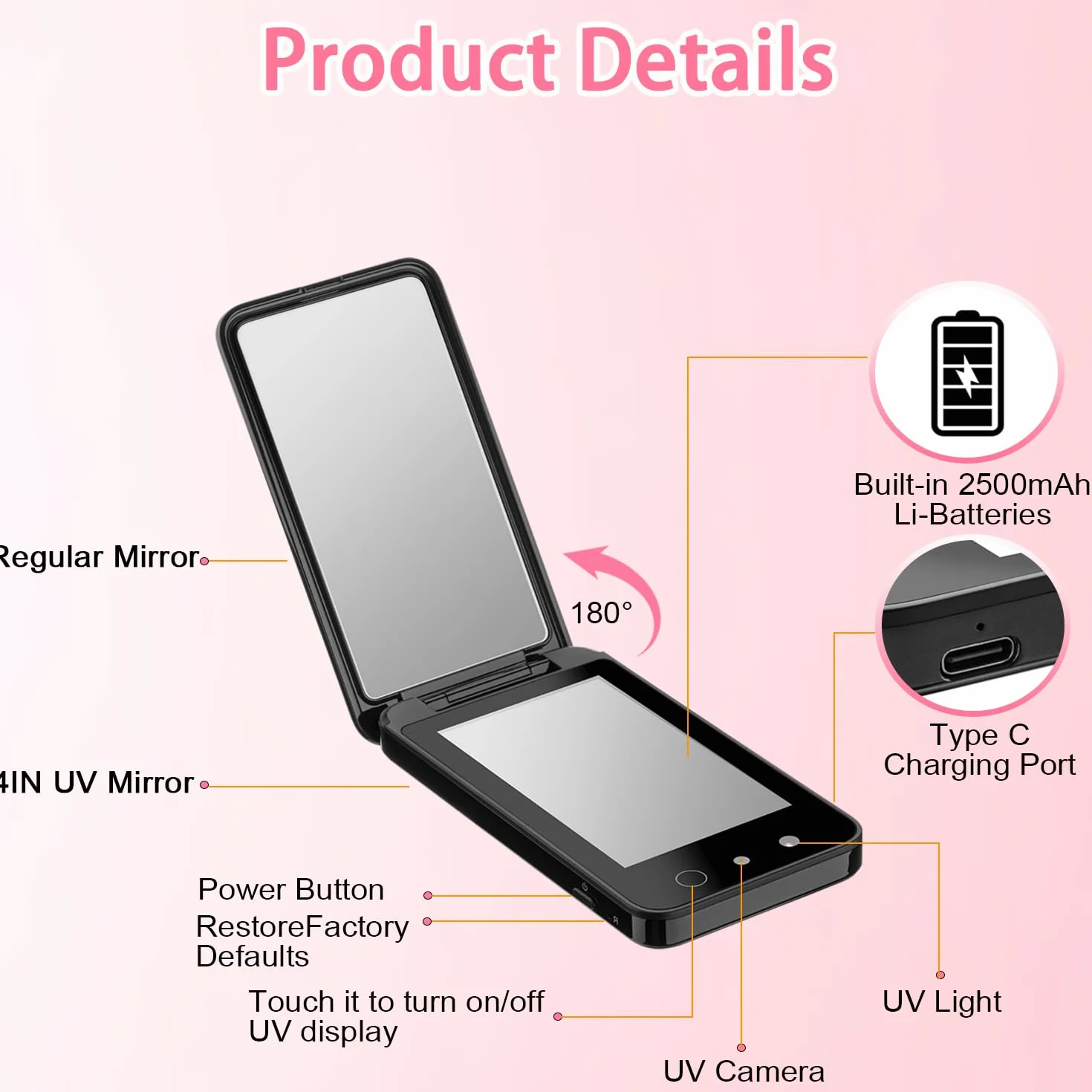 DESCHEN Caméra UV rechargeable 2500 mAh 10,2 cm Portable Lentille UV intelligente Détection compacte