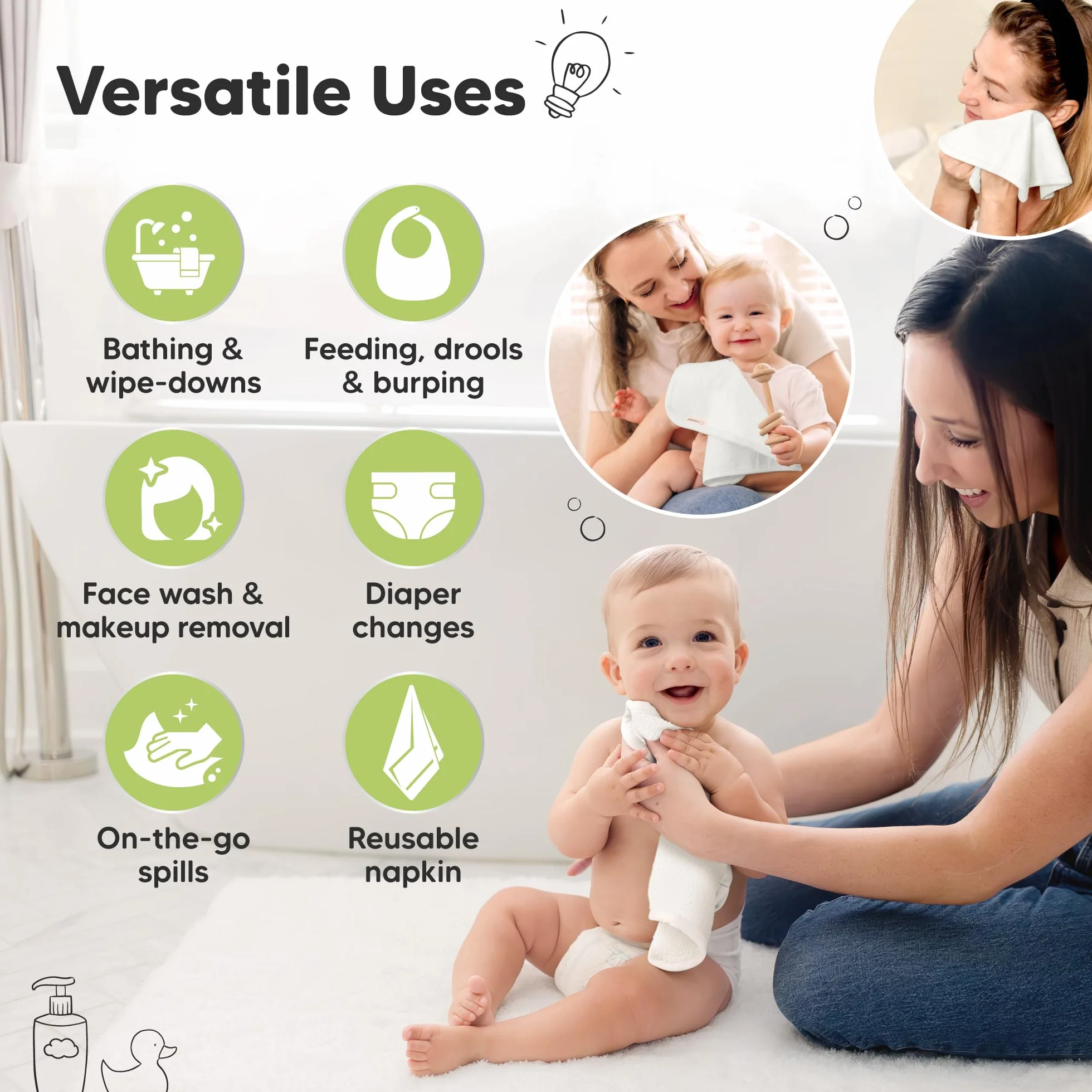 KeaBabies Débarbouillette bébé en Bambou Douce Biologique Serviette Visage Blanche