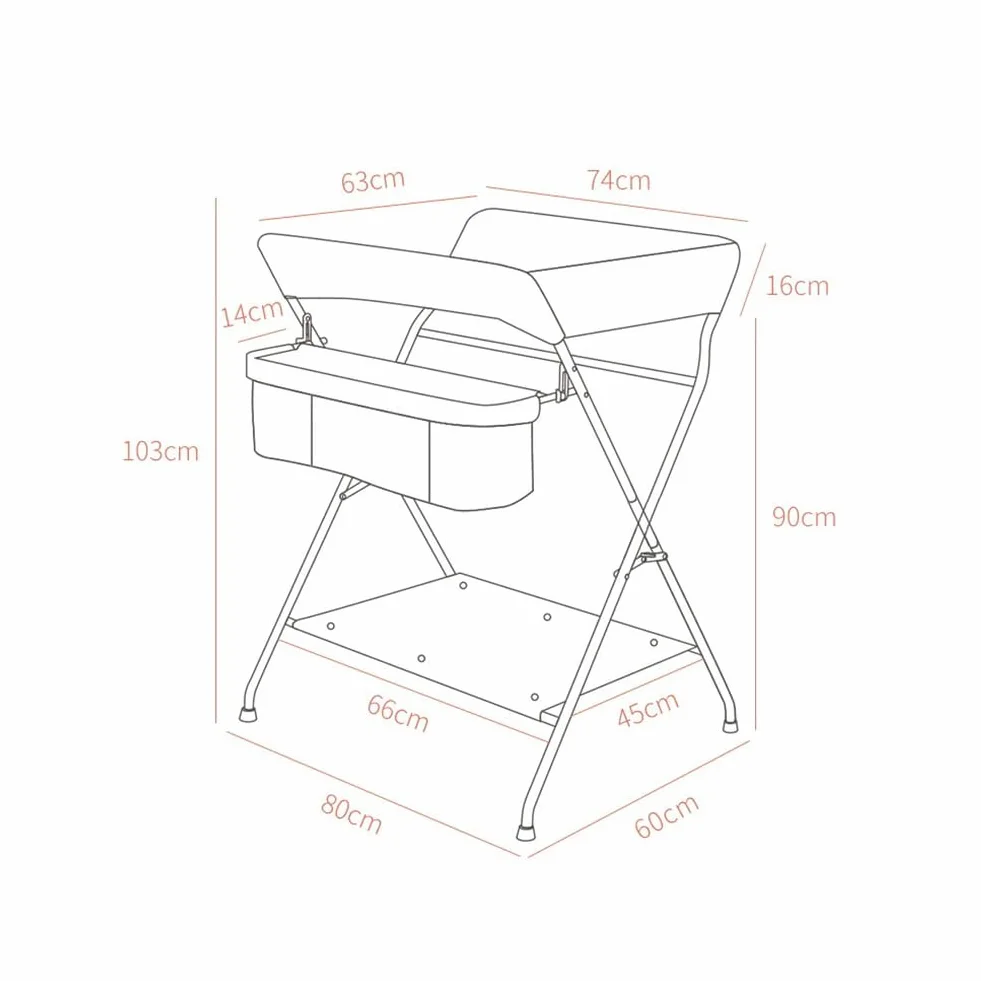 Table à Langer Bébé Pliable 60x80x103 cm Gris - Plan à Langer Portable avec Panier, Sécurité, Support 25 kg