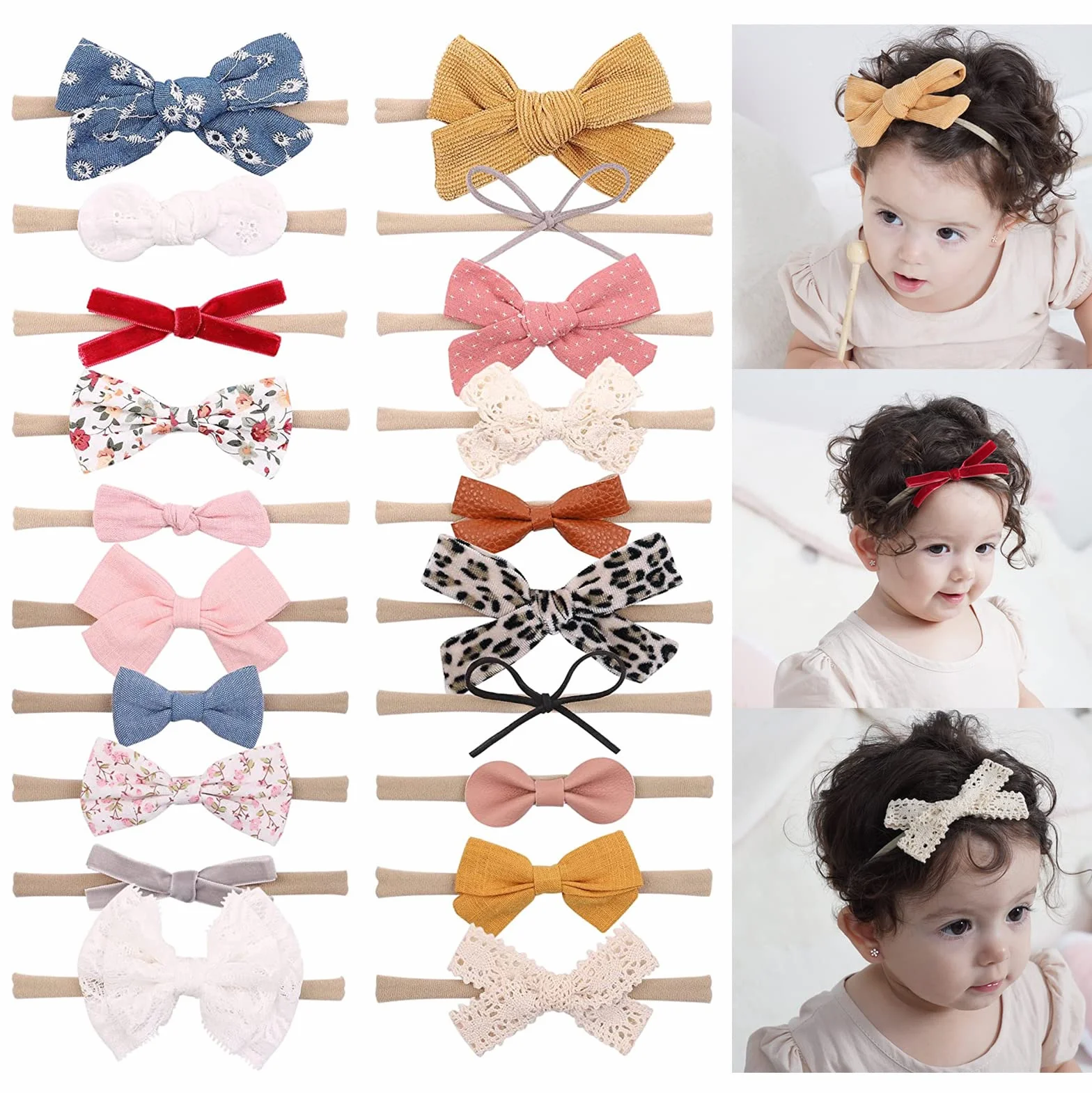 Bandeau bébé fille cheveux Bow nylon motif fleurs main accessoires cheveux nouveau-né bambin