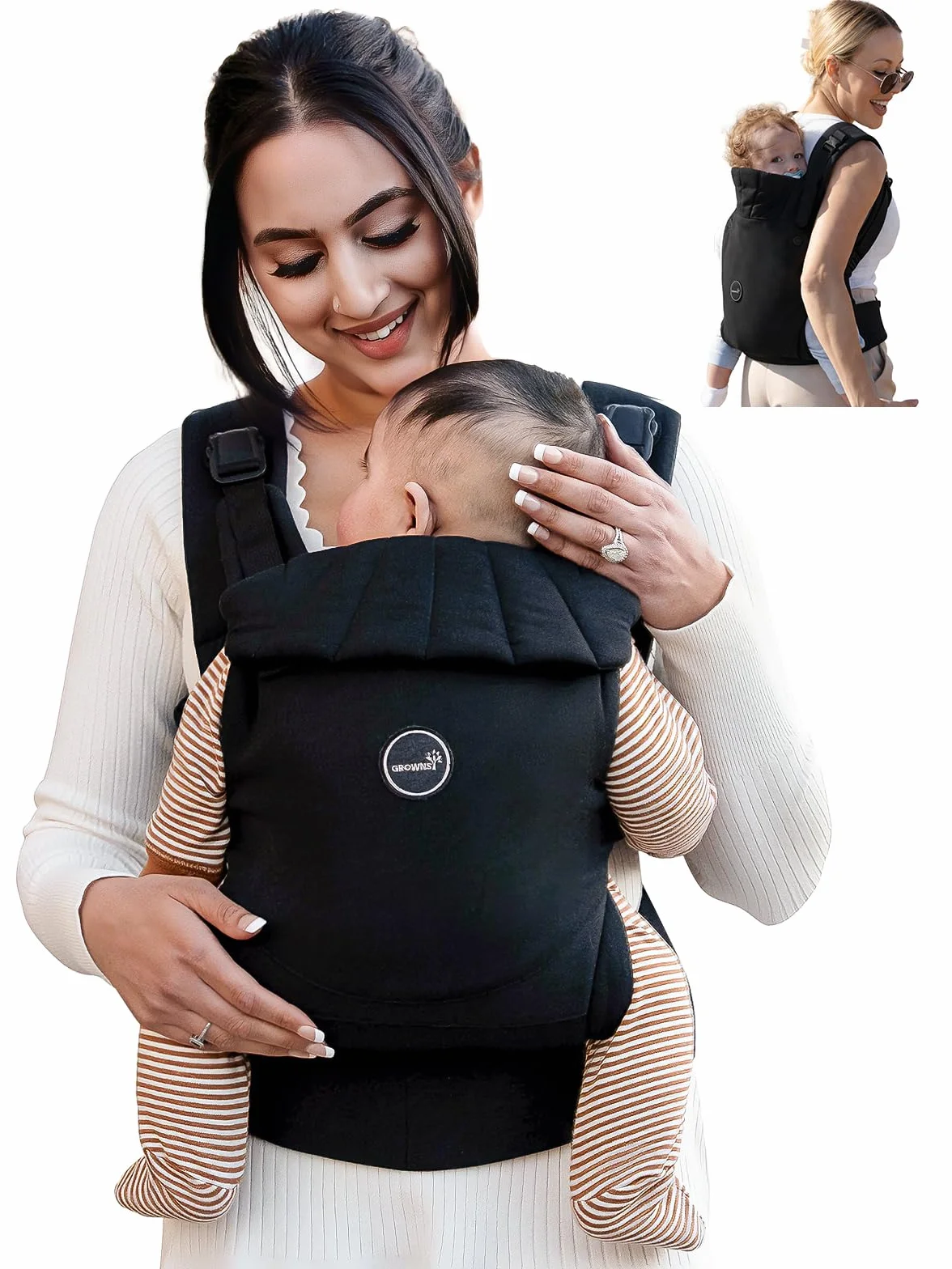 Porte-bébé Physiologique et Ergonomique Noir 3-20 kg 0-24 mois Boucle Ouverture Rapide Enfilage Facile Appui-tête
