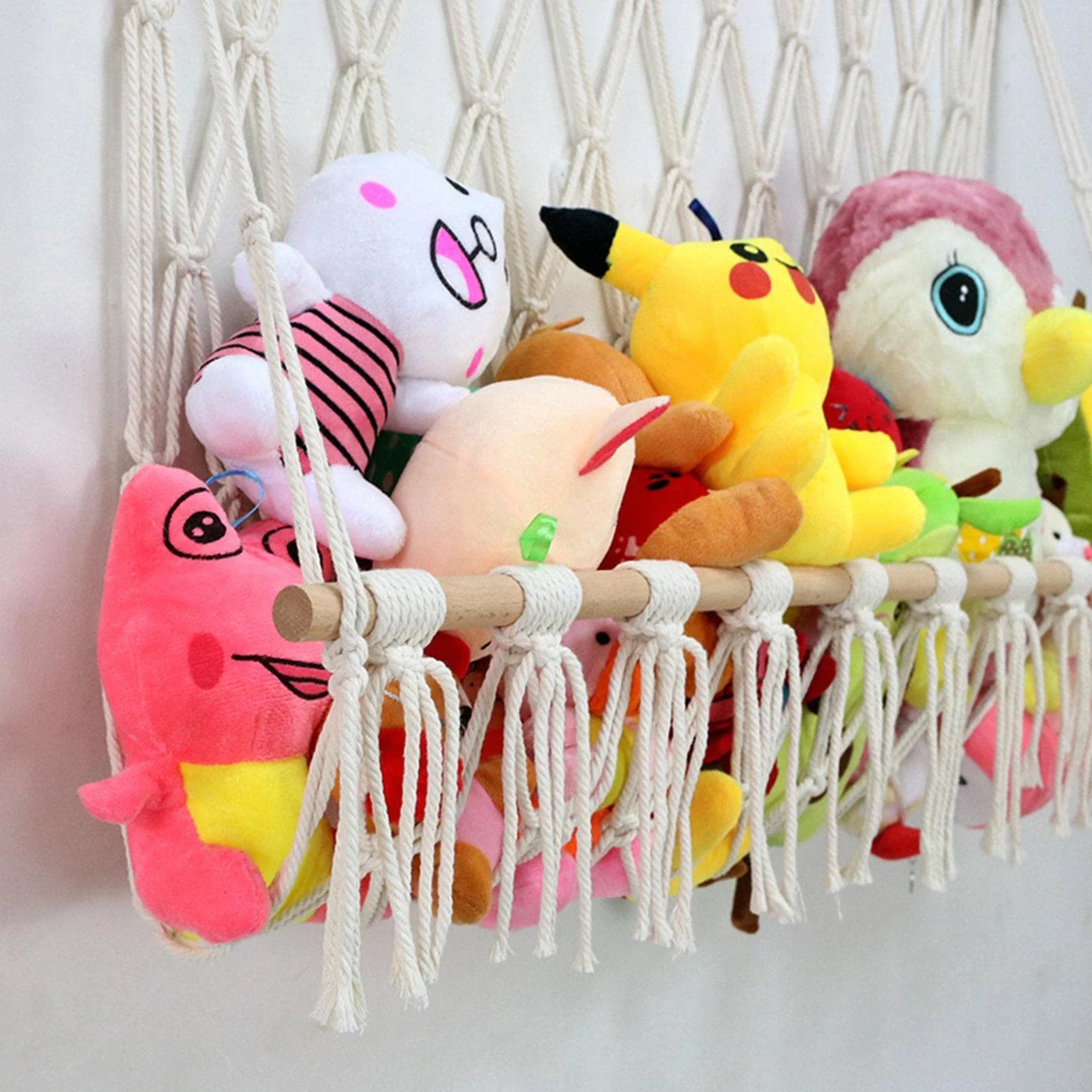 Jouet Hamac pour Animaux en Peluche 100cm Rangement en Maille Boho Macrame Suspendu au Mur