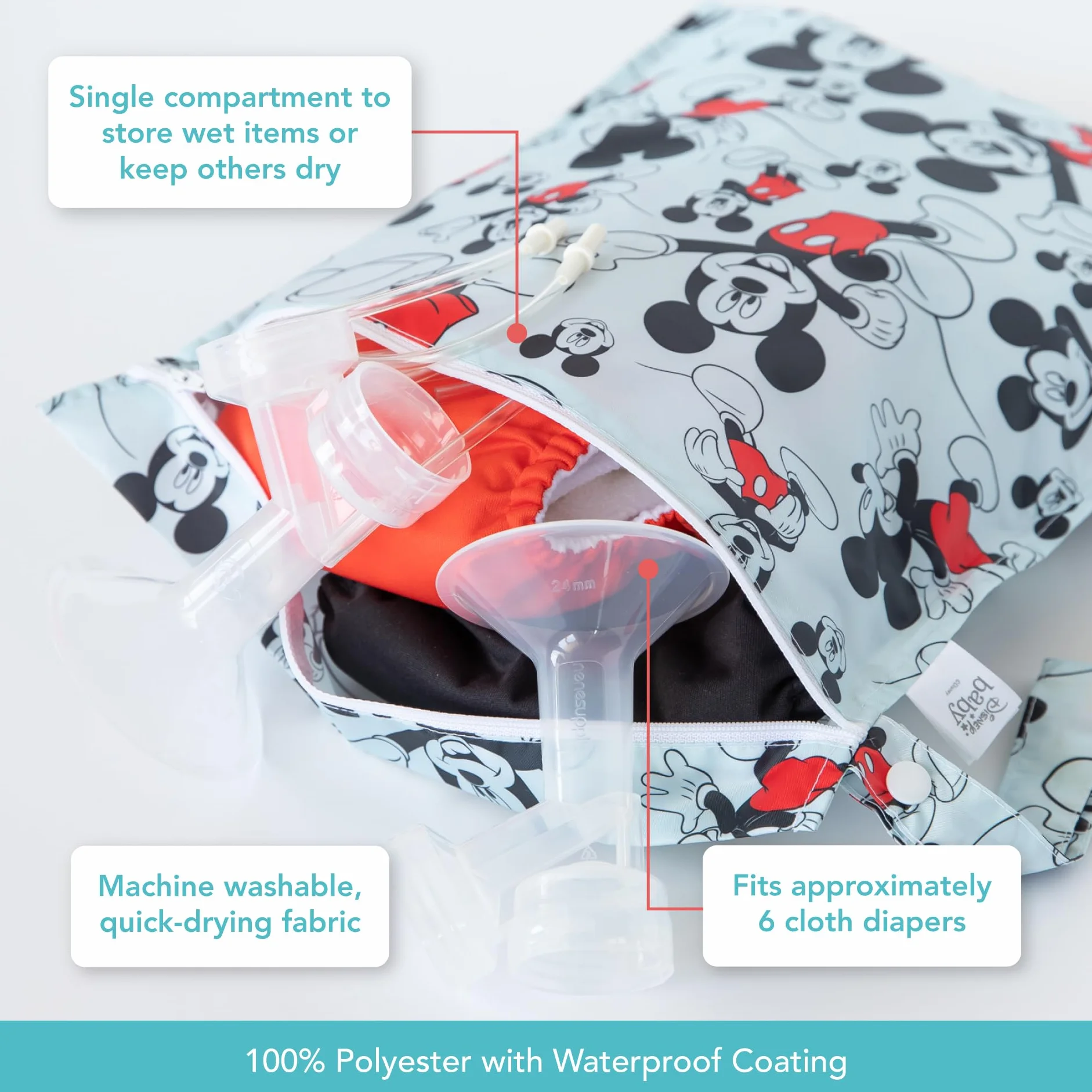 Bumkins Disney Sac imperméable lavable réutilisable 30,5 x 35,6 cm Mickey Mouse