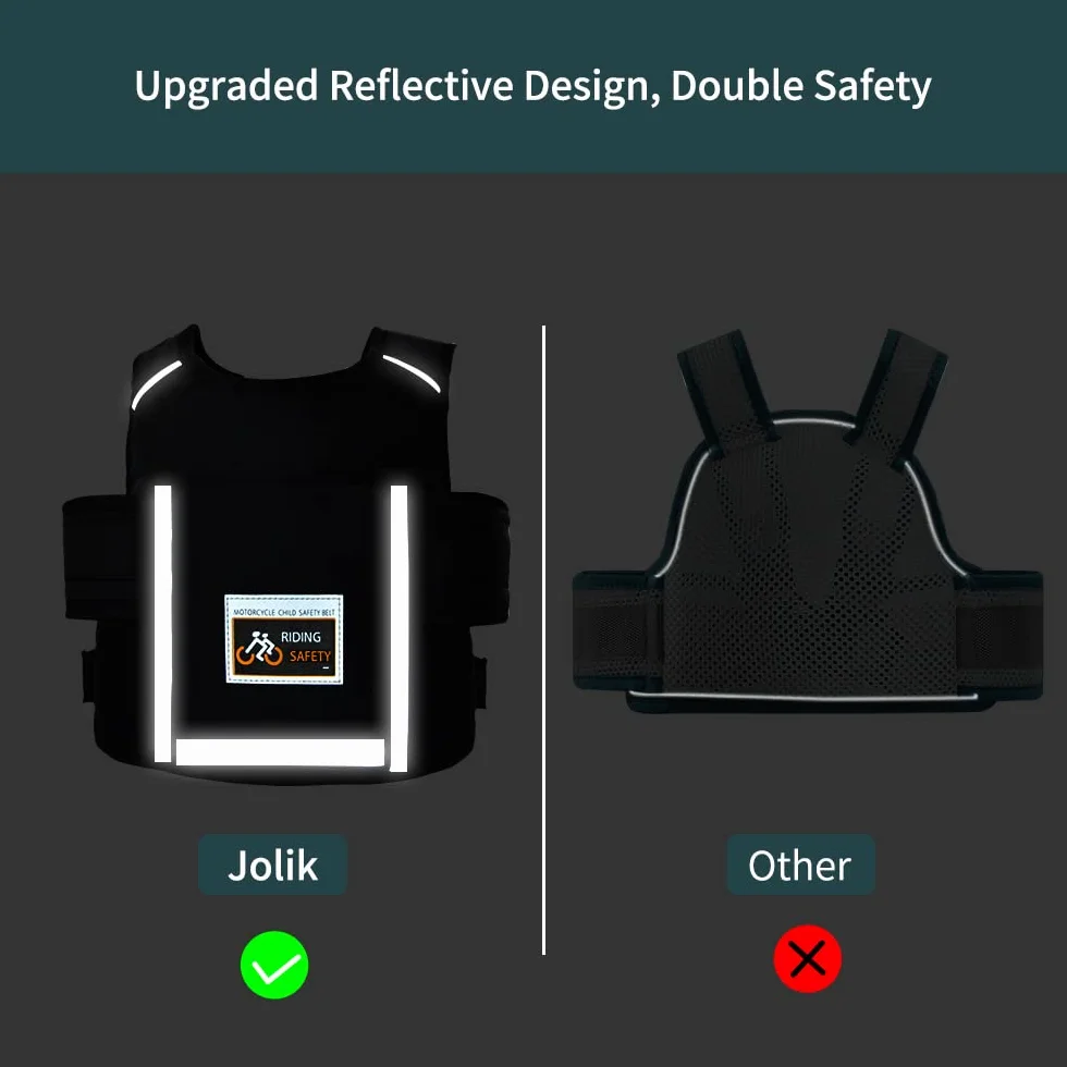 Harnais Enfant Moto avec poche ajusté ceinture réfléchie 1-12 ans