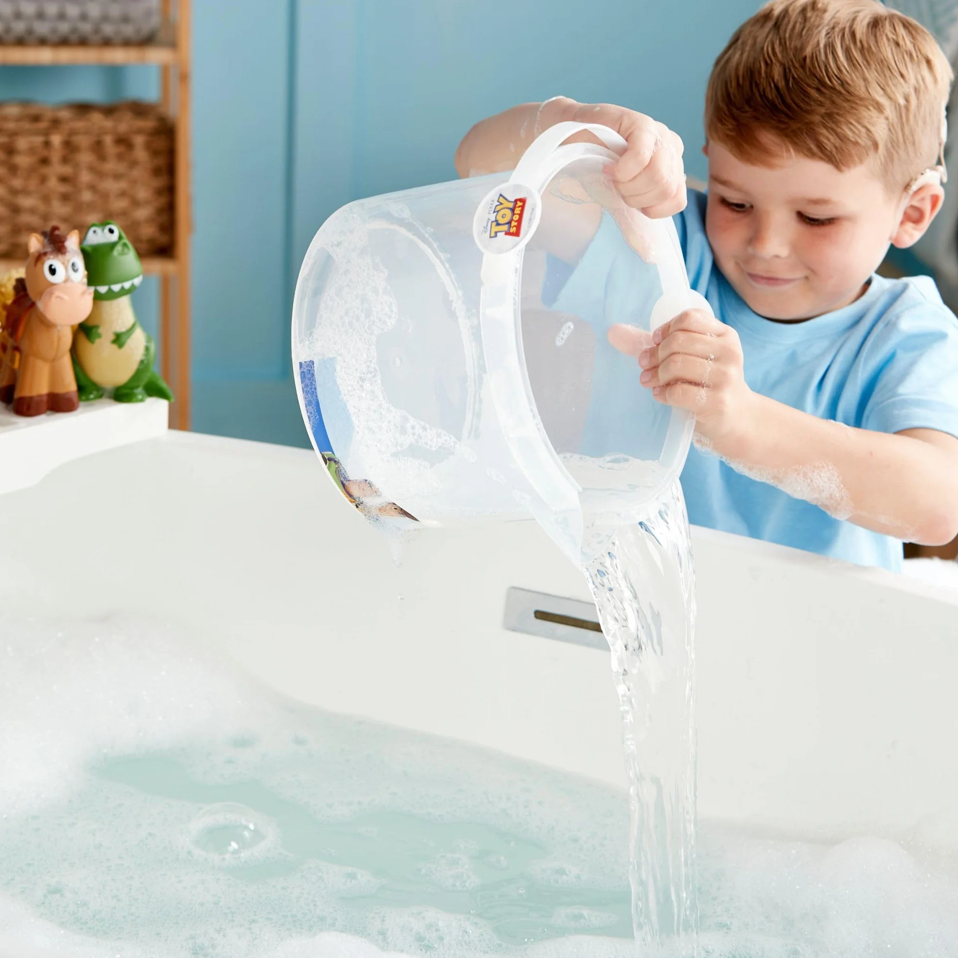 Disney Store Ensemble de Jouets pour Le Bain Toy Story 5 pièces Buzz l'éclair Woody Jessie Pile-Poil Rex Seau à Couvercle tamisé