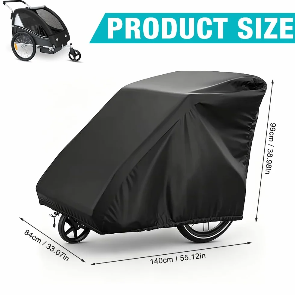 Housse Velo Exterieur Oxford 420D 140x84x99 cm Protection Universelle pour Remorque Noir