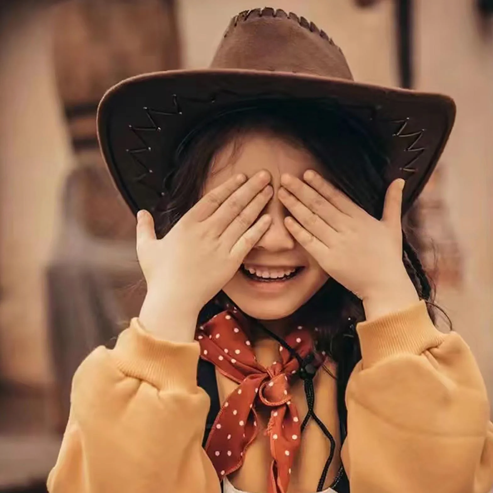 Chapeau de Cowboy en Cuir à Large Bord pour Fille et Garçon