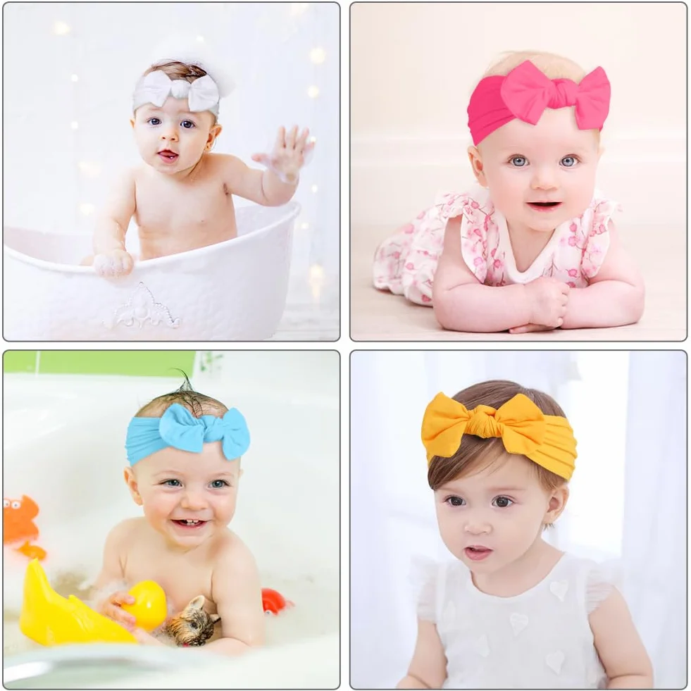 Lot de 20 bandeaux pour bébé fille avec nœuds pour cheveux nouveau-né