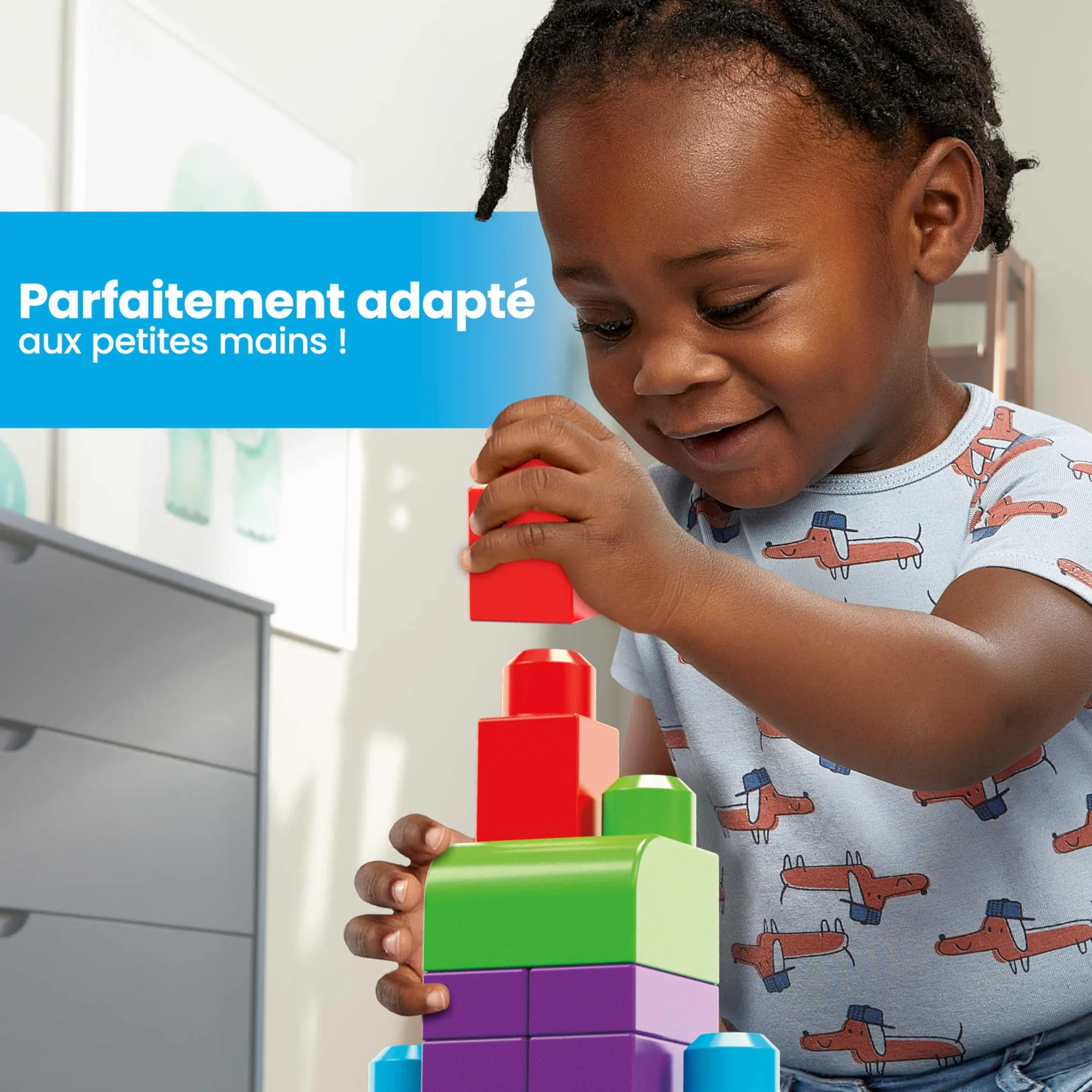 MEGA Bloks Grand Sac De Construction Bleu 60 Blocs Empilables Jouet Enfant 1+ Ans DCH55