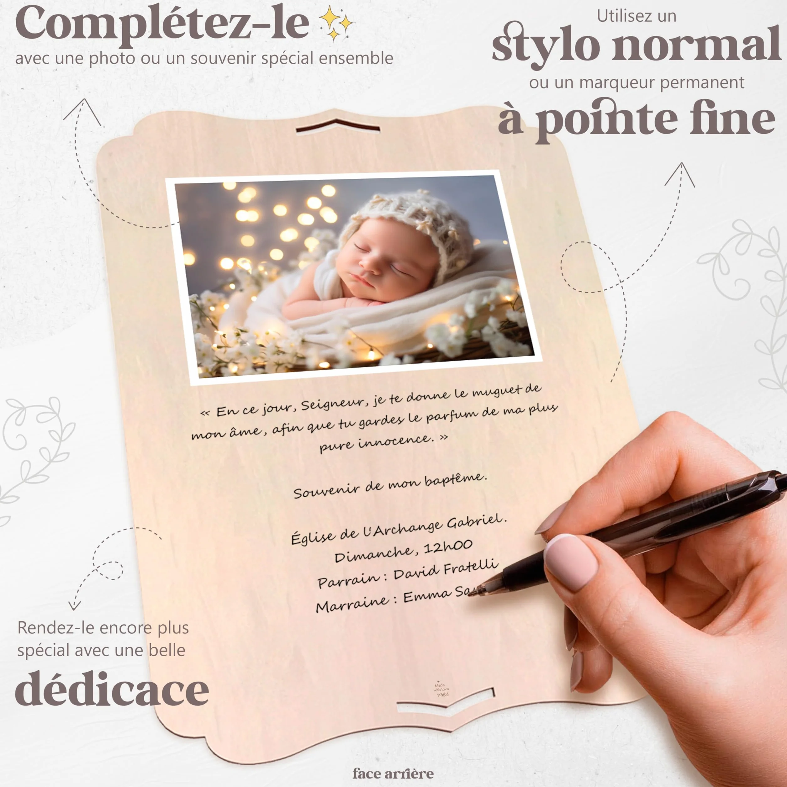 Panneau Personnalisé en Bois 30x22 cm Baptême Décoration avec Lettres Autocollantes et Support