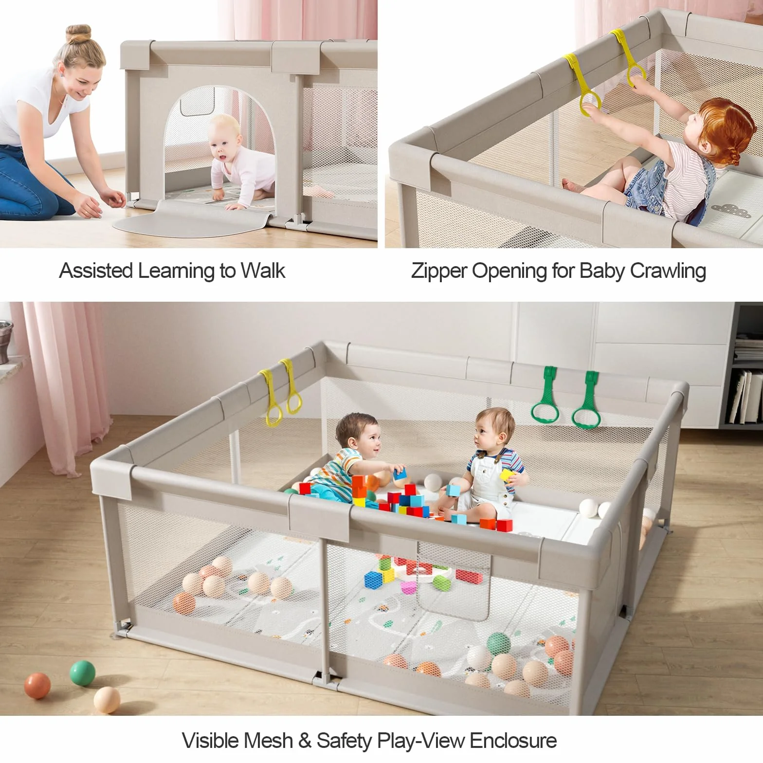 Parc Bébé 150x150cm Modulable Pliable Grand Parc pour Enfant avec Tapis
