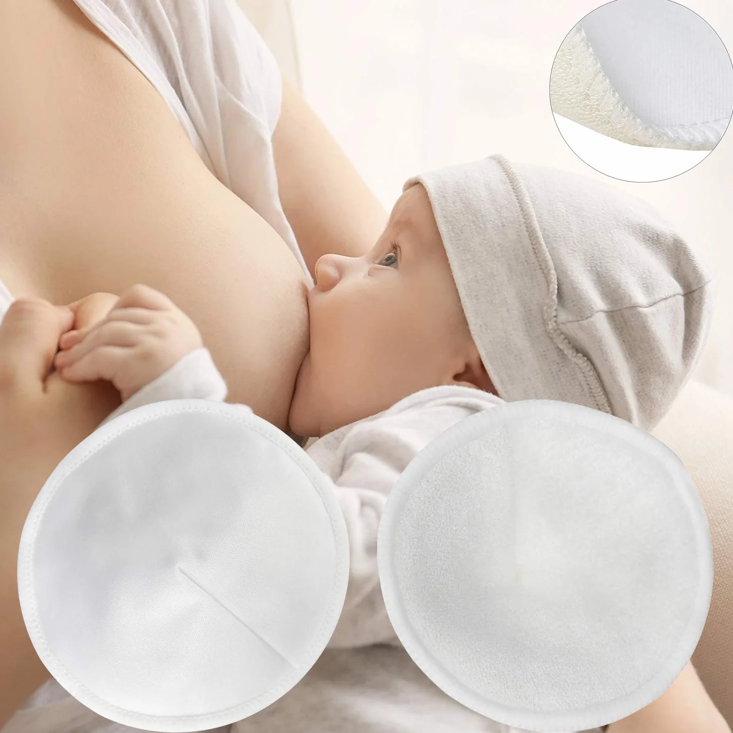 Coussinets d'allaitement en bambou biologique 12pcs lavables + sac de lavage pour maternité