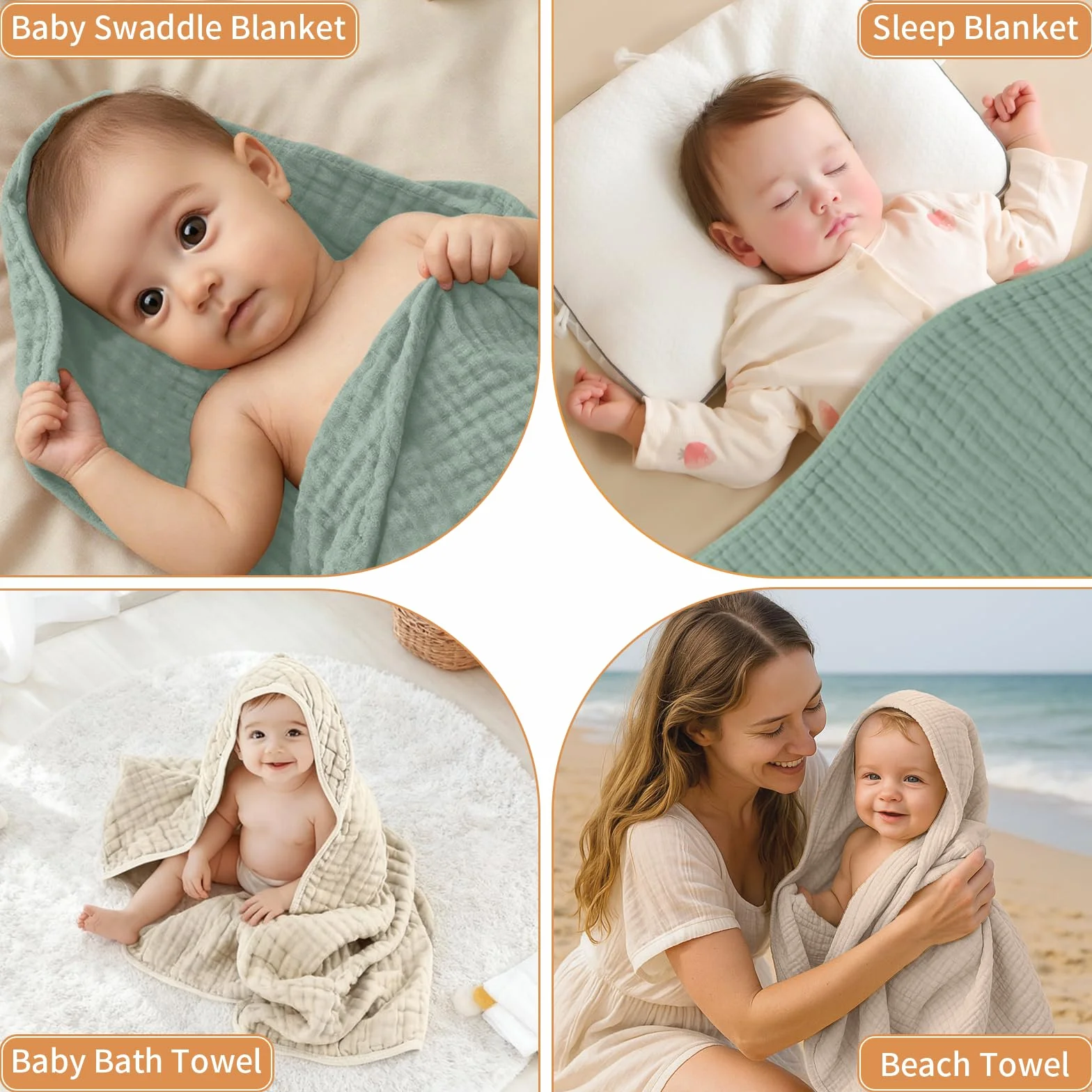 Serviette à Capuche Bébé 80 × 80 cm Coton Doux Super Absorbante Peignoir Bain