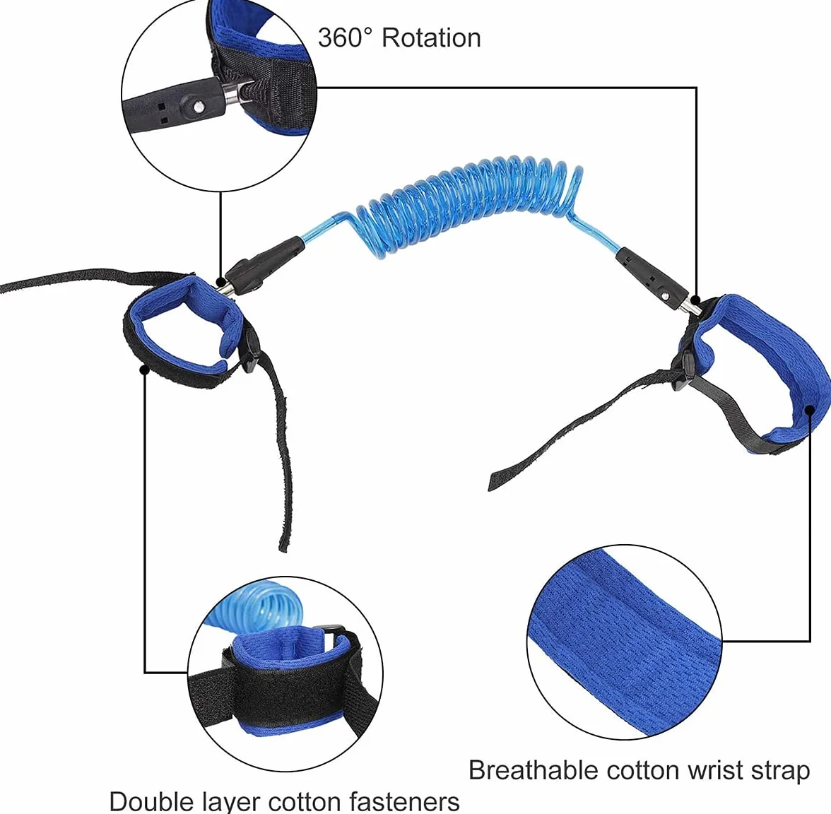 Baudrier de Sécurité pour Enfants Anti-Perdu Poignet en Coton Respirant 360° 1.5M Rouge/Bleu