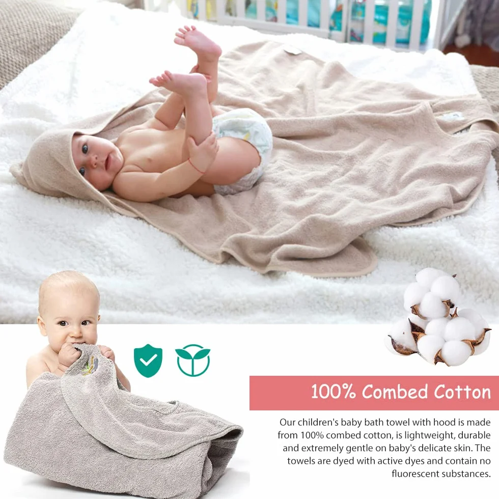 Serviette bébé coton doux absorbant capuche tablier mains libres gris