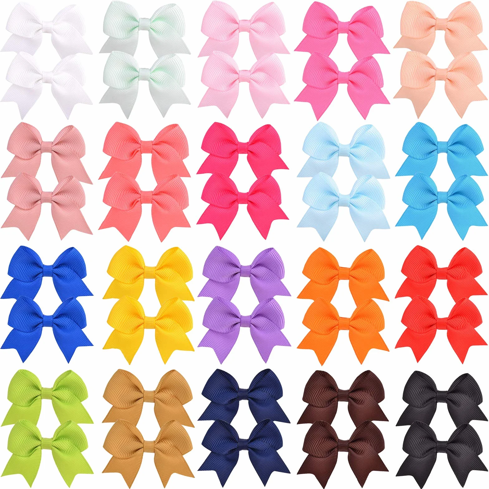 Barrettes à cheveux en ruban gros-grain pour enfants 6 cm Lot de 40