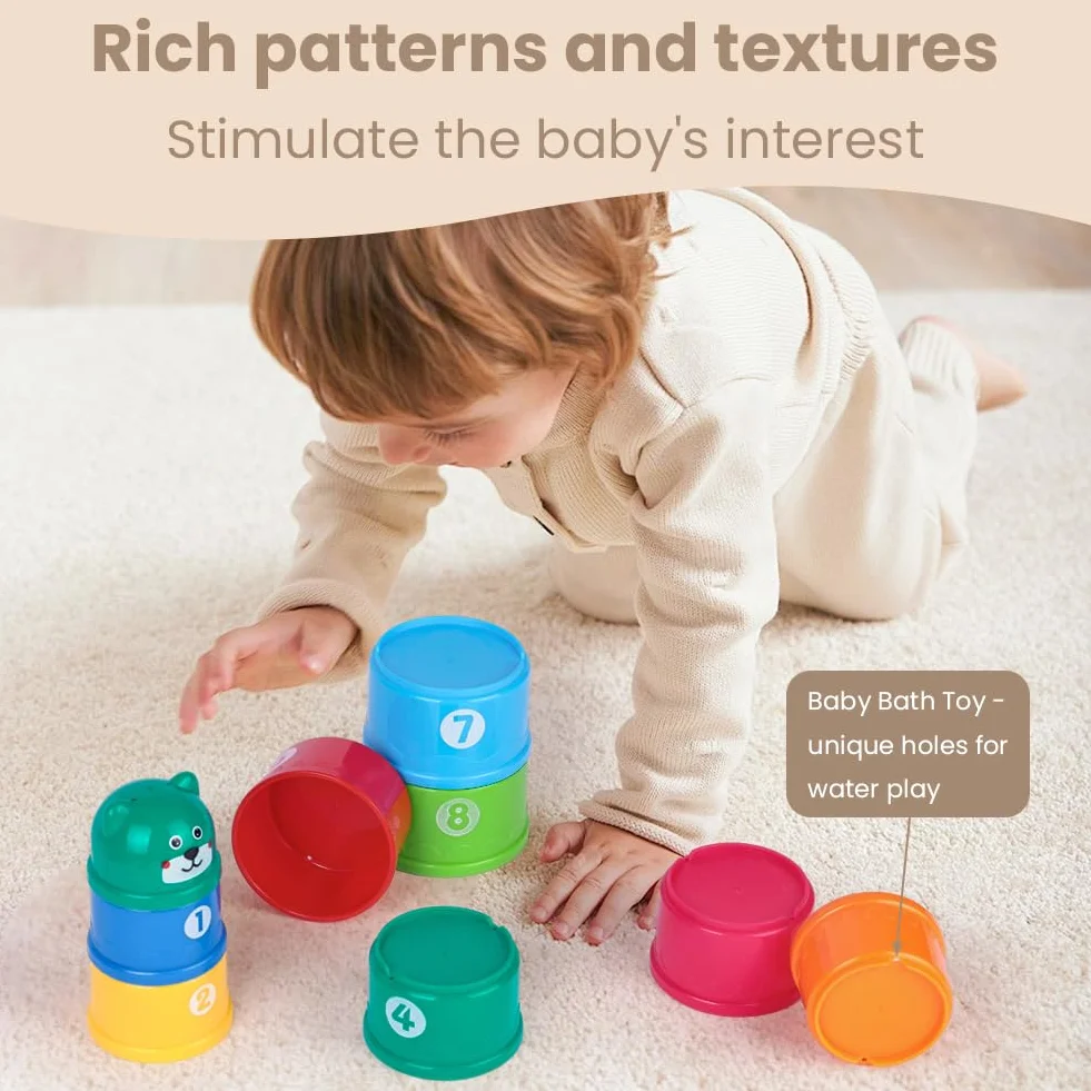 Tasses à Empiler Bébé Lot de 9, Jouets Éducatifs Sensoriels pour 6 Mois Garçons Filles