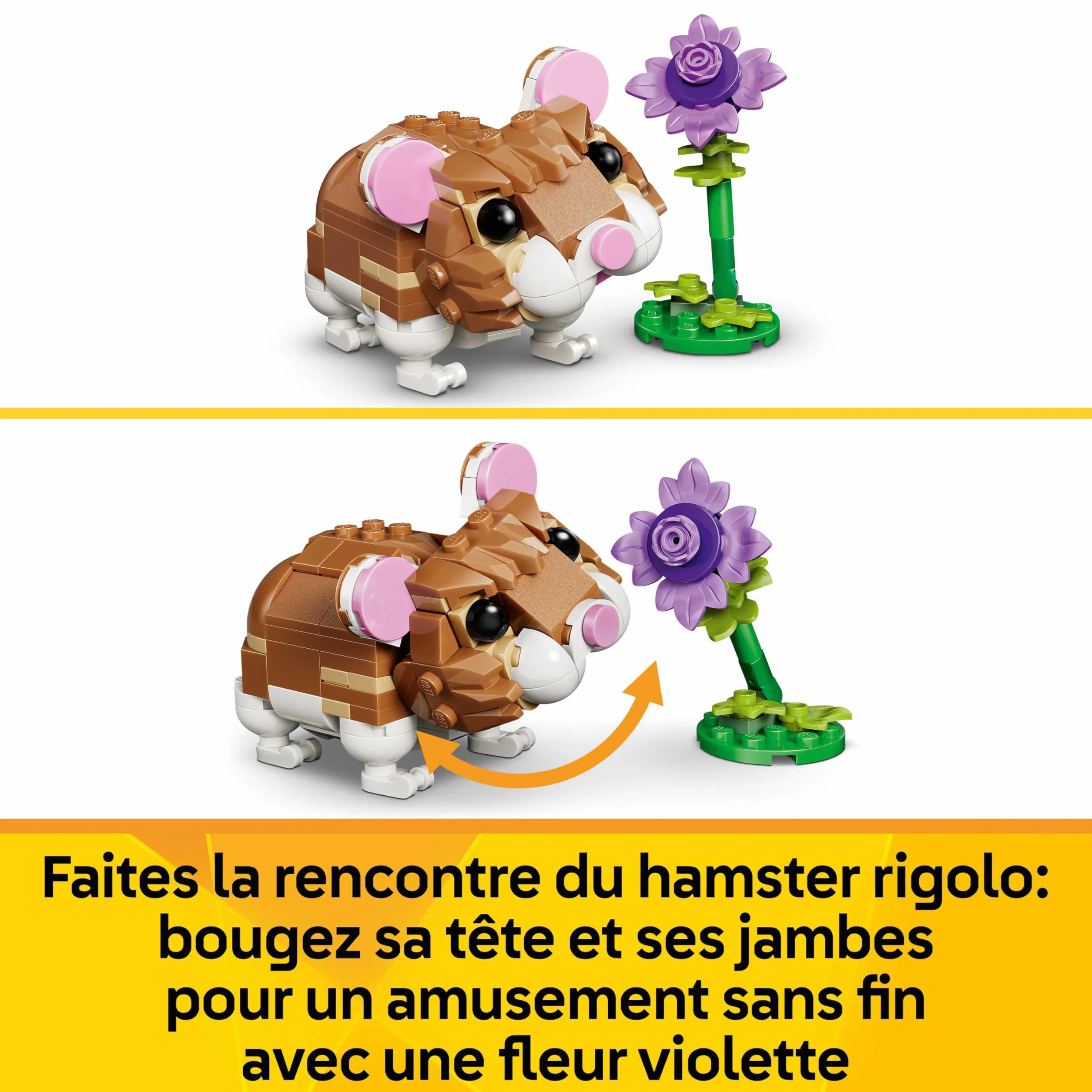 LEGO Creator 3-en-1 L’Adorable Hamster et la Fleur 31376 Figurine d'animal Transformable Aigle Hérisson