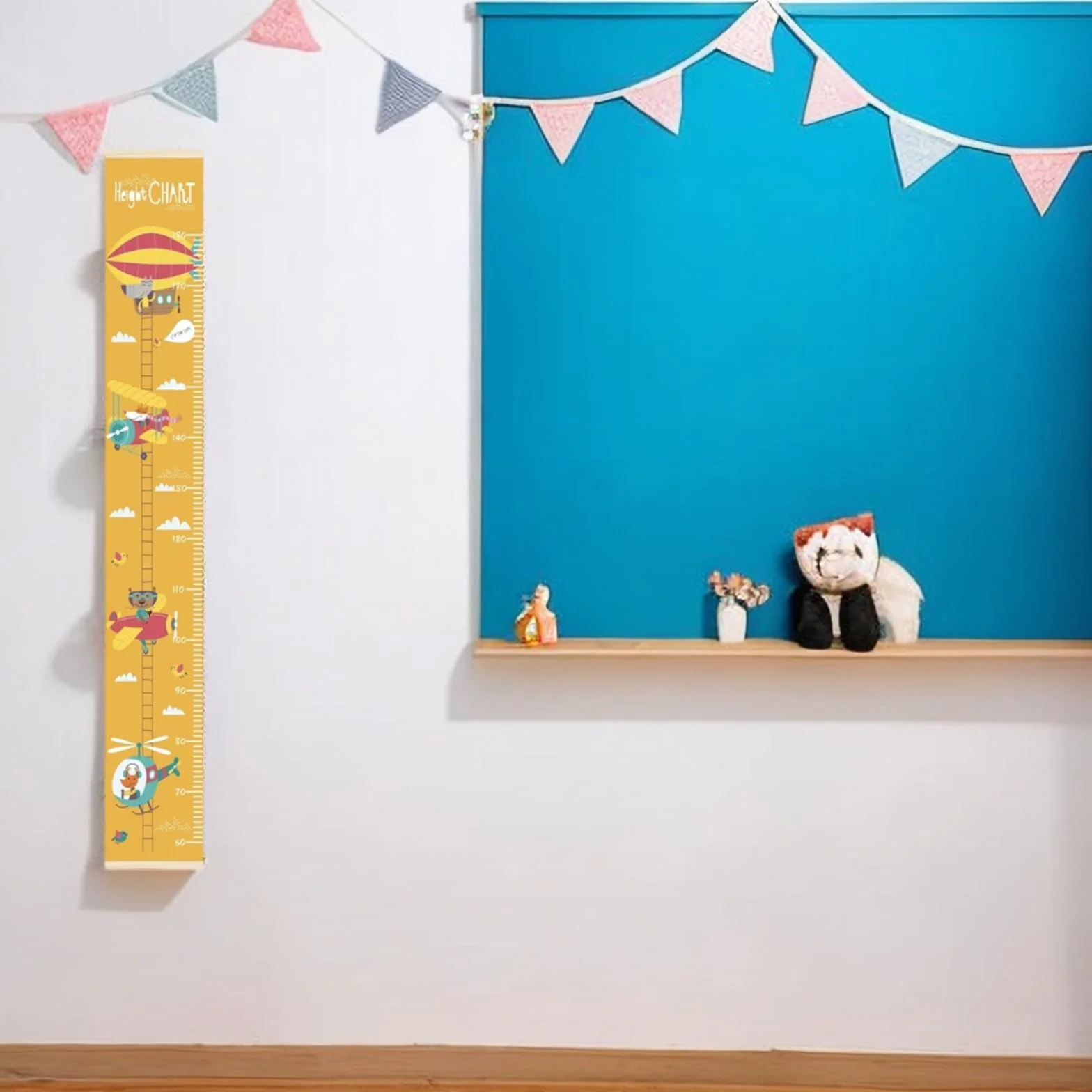 Toise Murale Enfant Suspendue avec Joli Design | Règle de Mesure pour Chambre Bébé & Enfant | Décoration Murale Amovible & Réutilisable | Idéal Cadeau pour Garçon et Fille (Hélicoptères)
