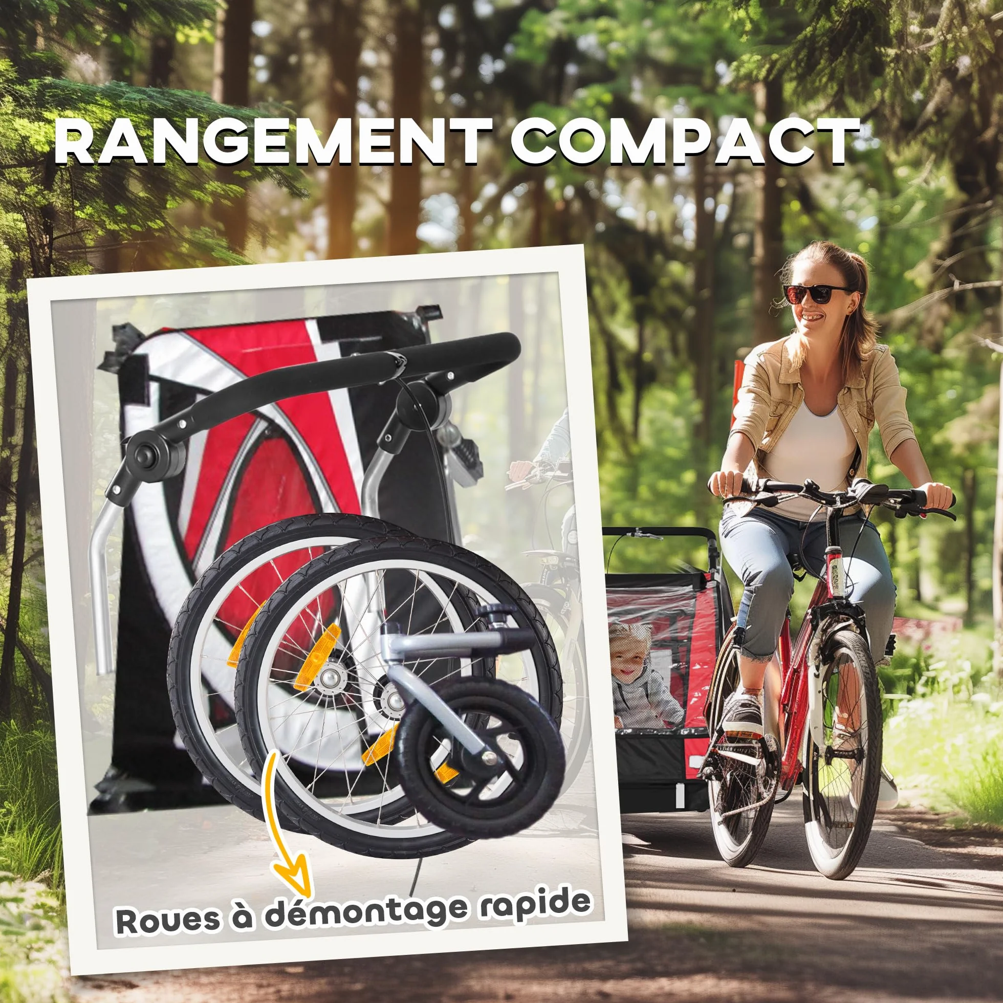 HOMCOM Remorque Velo Enfant 2 en 1 Poussette vélo bébé 2 Places, Ceinture sécurité 5 Points, Charge 40 Kg, Rouge