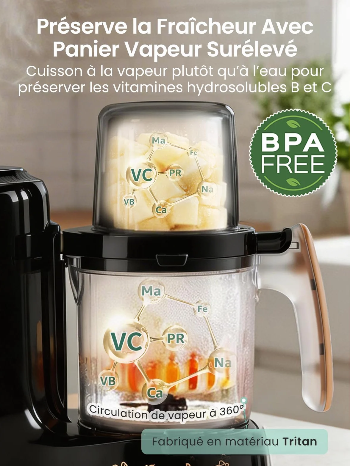 Grownsy Robot Cuiseur Bébé 6-en-1 Cuisson Vapeur Mixeur Stérilisation Réchauffage Décongélation Double Panier Vapeur Sans BPA