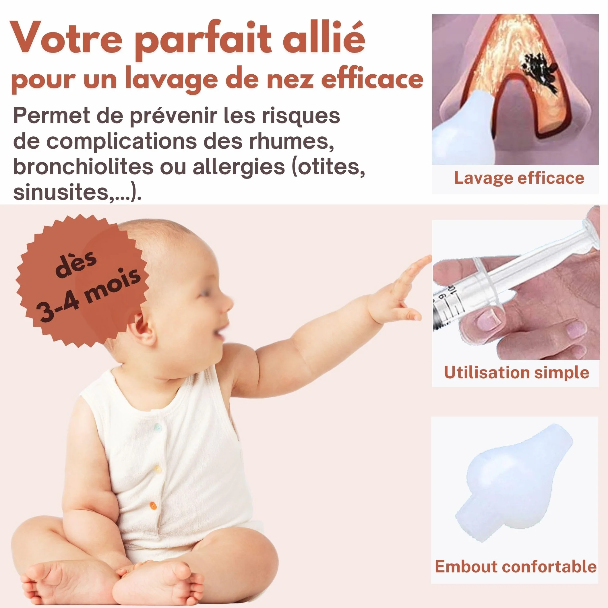 ABBICARE Mouche bébé seringue nasale 10ml Kit 2 seringues avec embouts silicone sans BPA CE