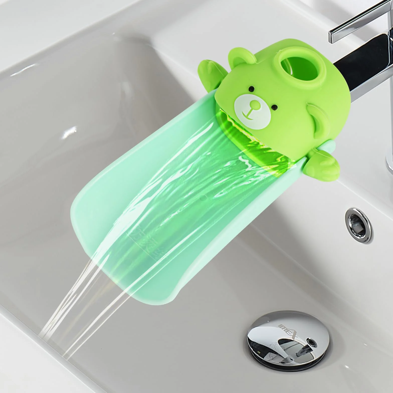 Rallonge de robinet enfant avec effet capteur de température en silicone Vert