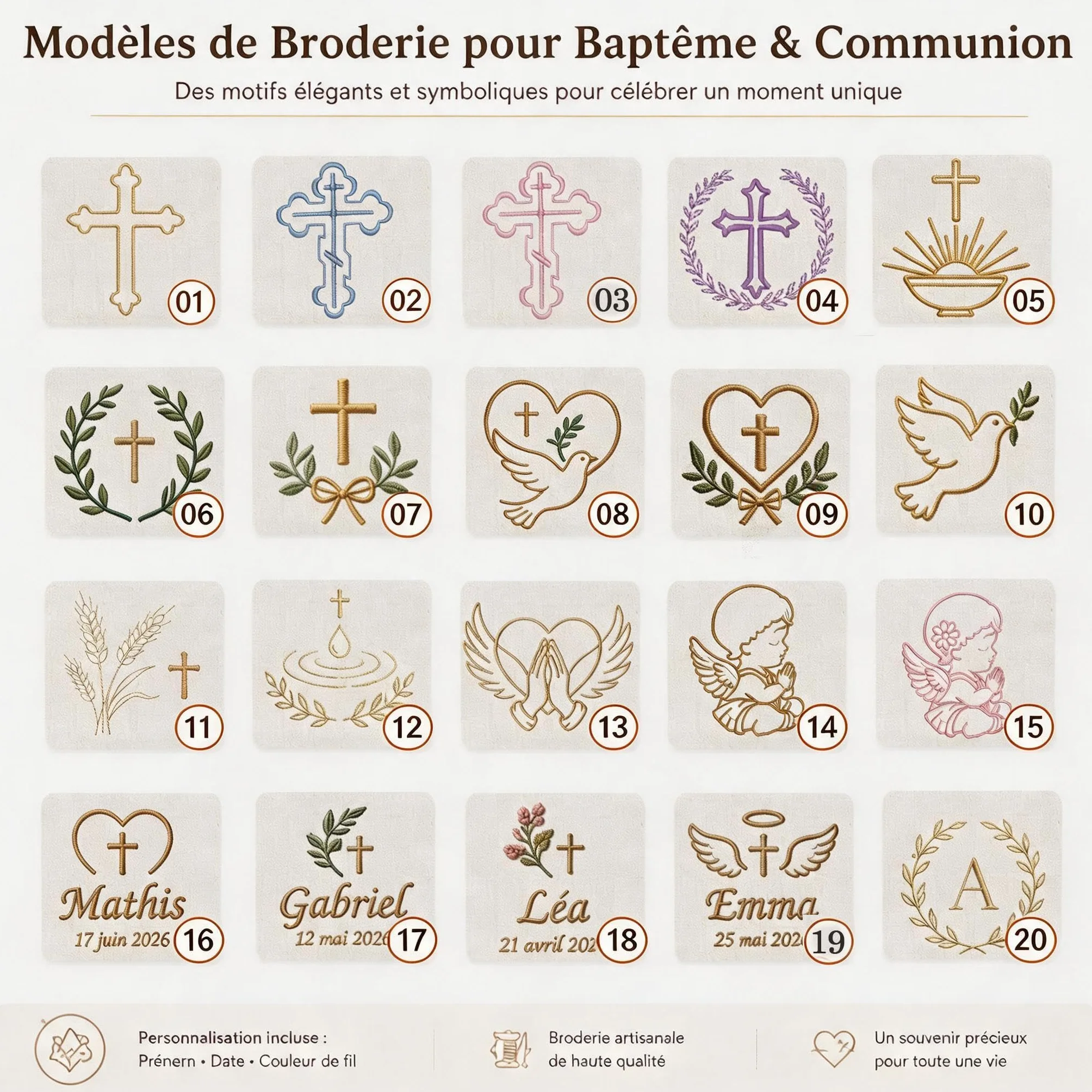 Couverture de Baptême Bébé Personnalisée en Coton Gaze Doux, Broderie Élégante, Style Français – Coffret Cadeau