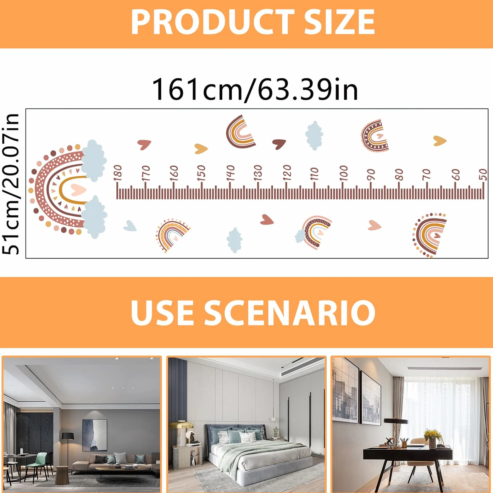 Toise Murale Enfant Stickers Muraux YIDM Sticker Mural Auto-Adhésif Imperméable Mesure Hauteur Décoration Chambre