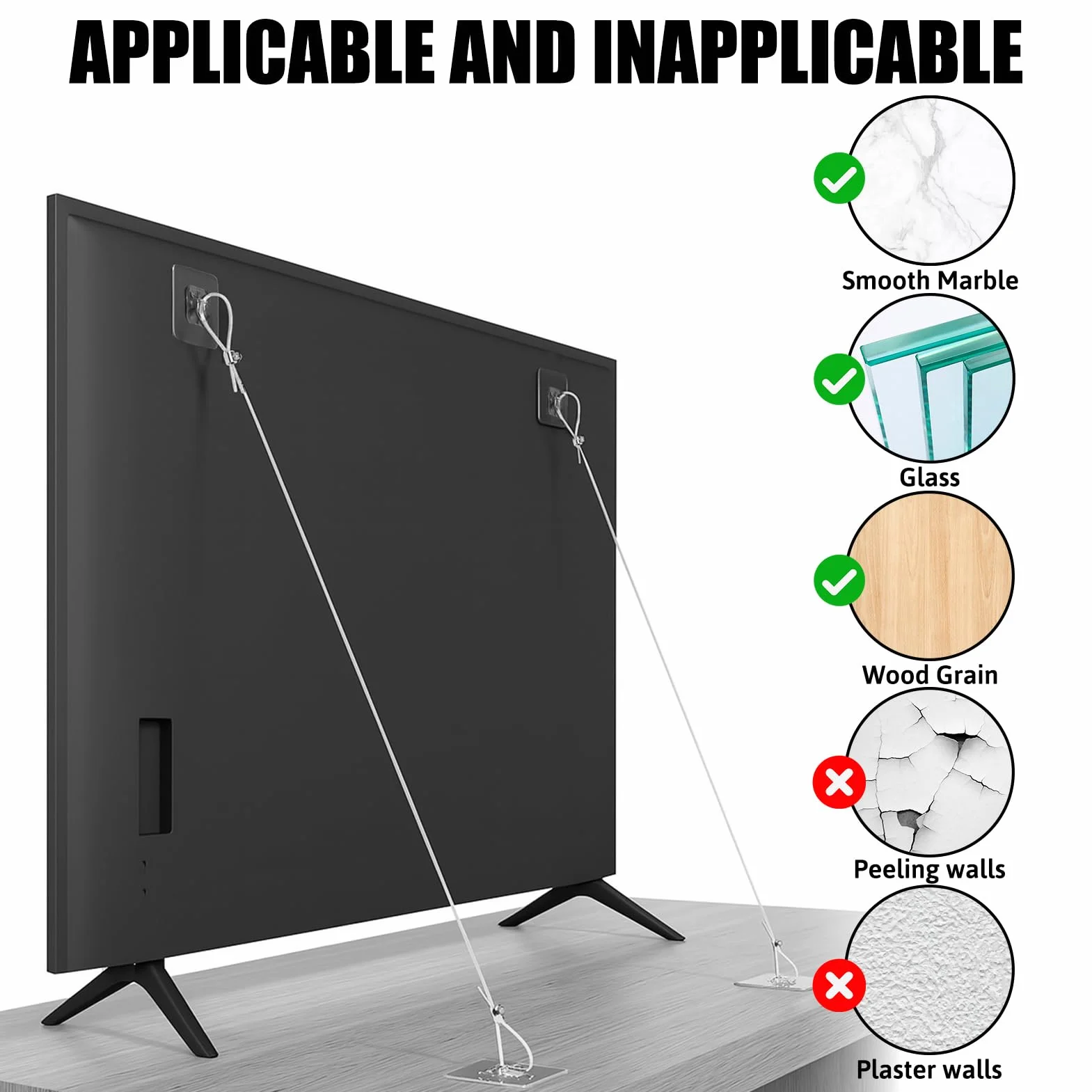 Sangles de Protection Anti-Basculement pour TV Meubles, Fixation sans Percage, Sécurité Réglable Mur/Télévision