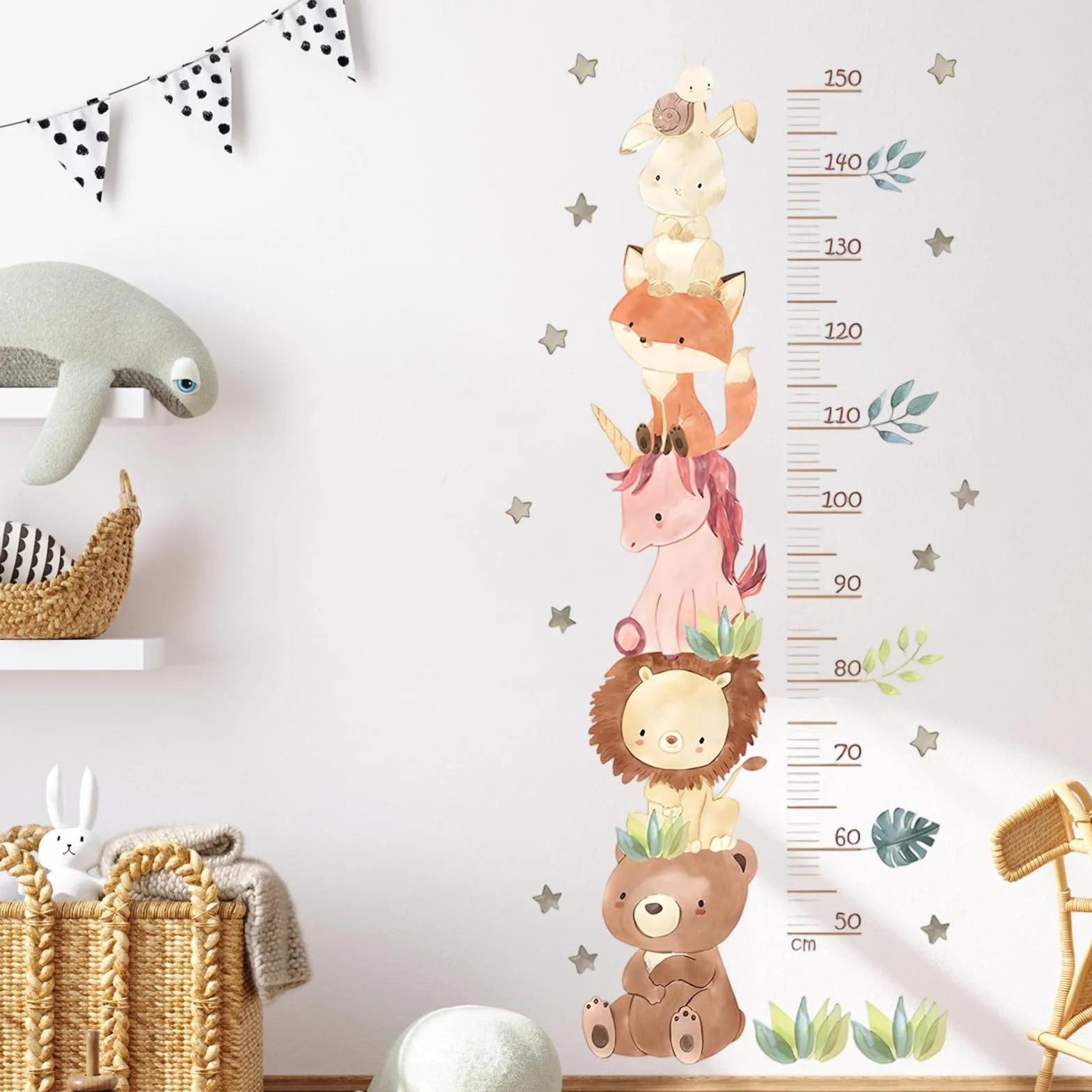 Toise Murale Enfant 50-150cm Règle Hauteur Stickers Animaux PVC Décoration
