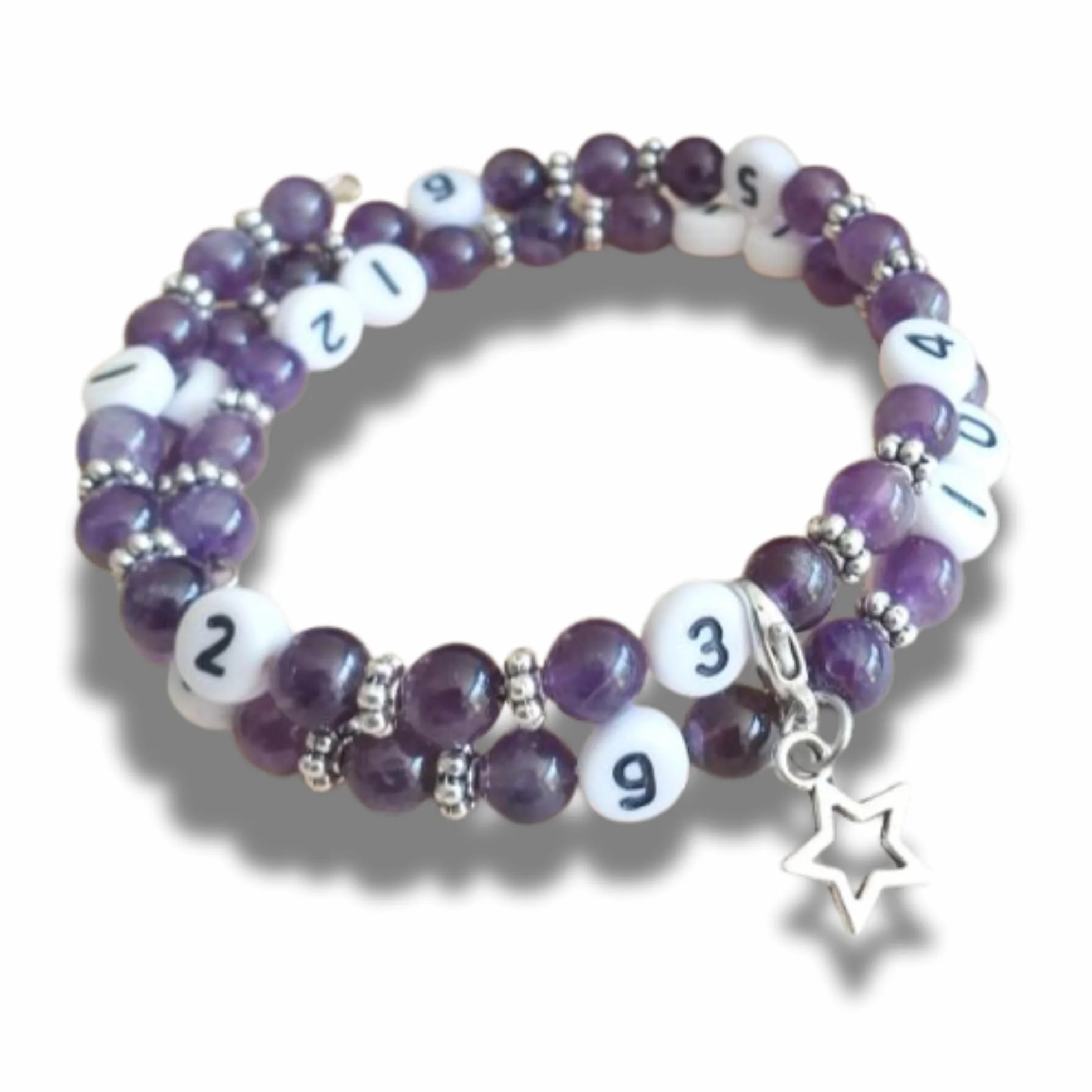 Bracelet d'allaitement améthyste Kravann - note l'heure de la dernière tétée