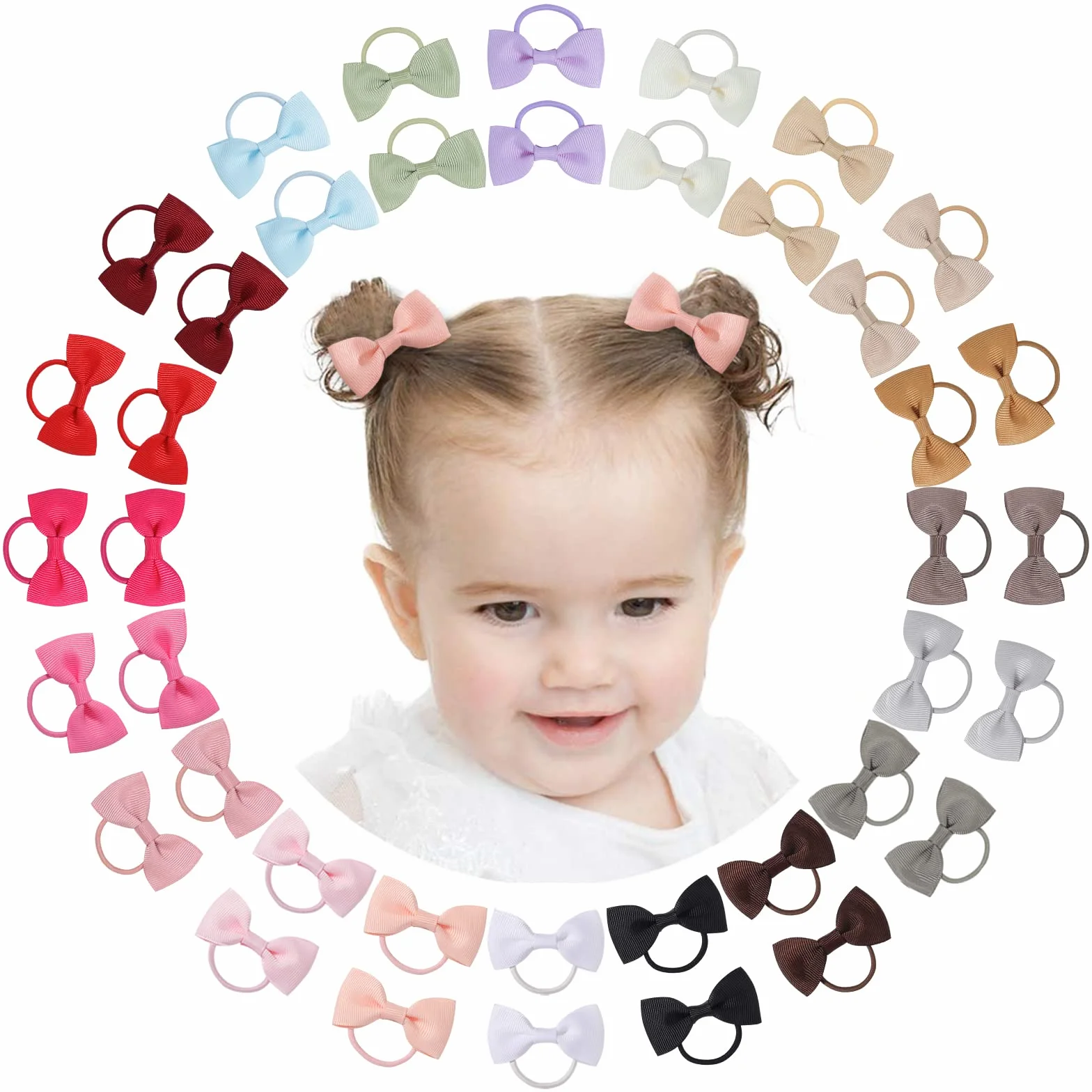 Jollybows Lot de 40 nœuds élastiques pour cheveux 5 cm, ruban élastique pour cheveux, accessoires pour bébés et filles, couleur foncée