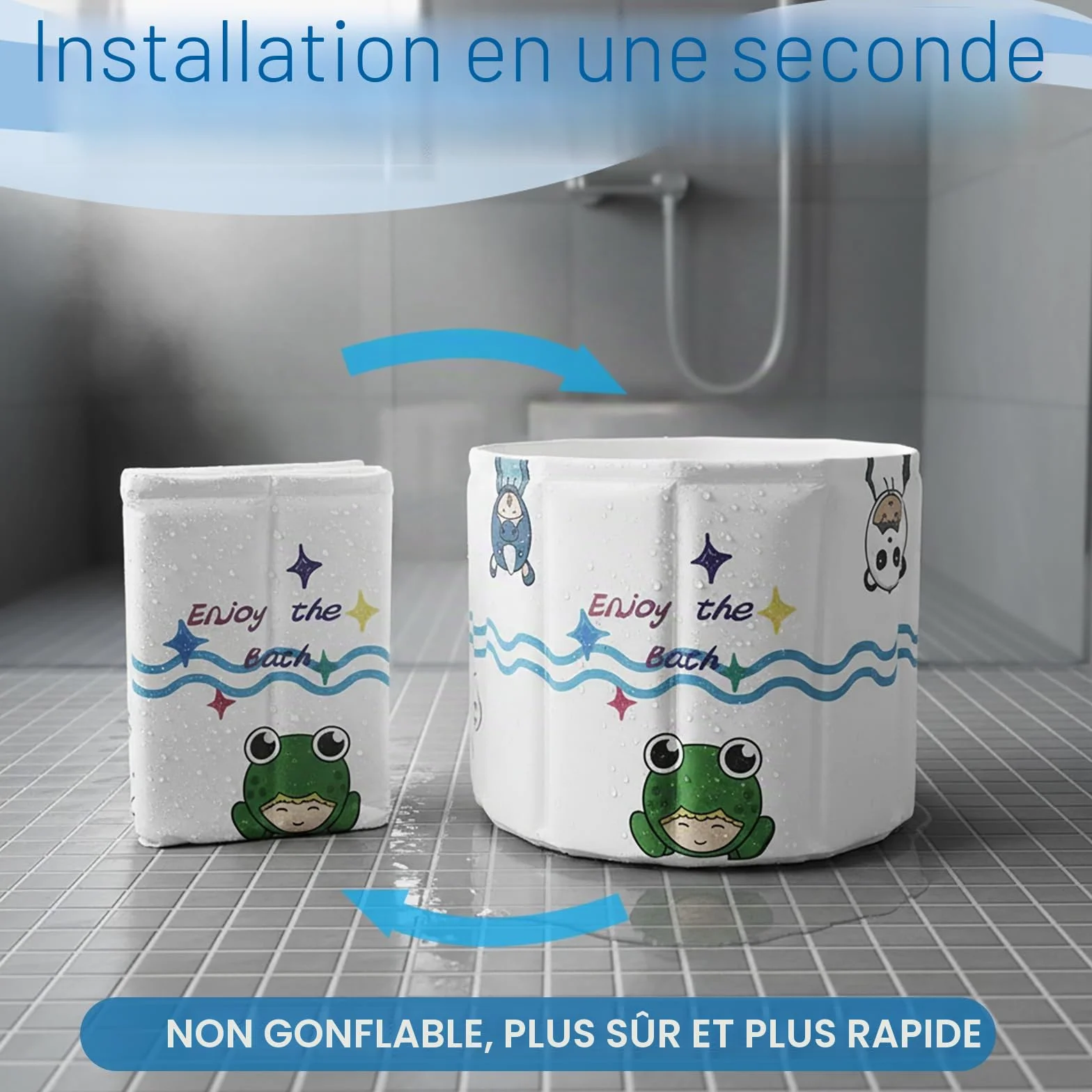 Baignoire Portable Pliable pour Enfants 1-5 Ans WAVYEASE Design Profond Installation Rapide