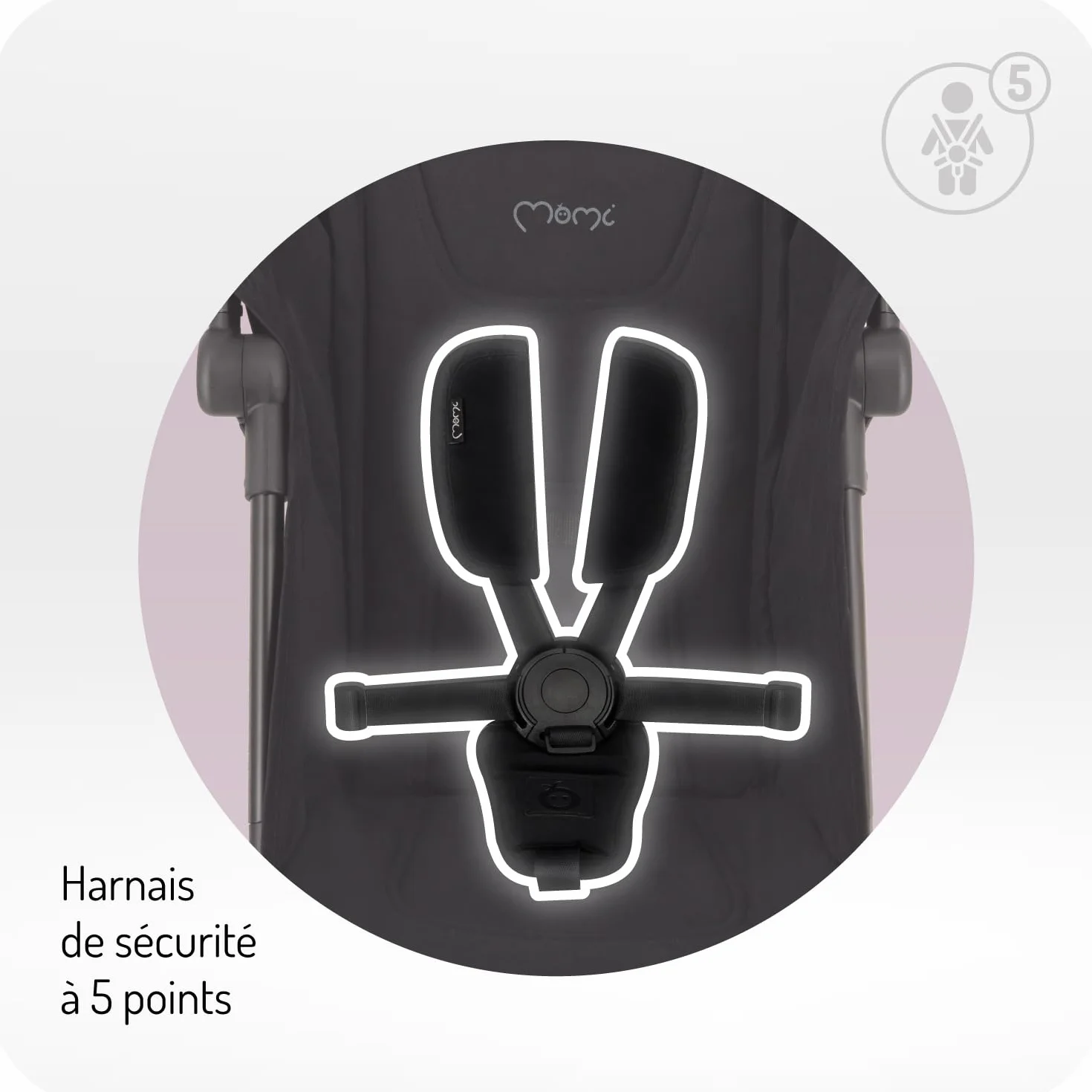 Poussette MoMi GRACE enfant 6 mois 15 kg pliable harnais sécurité 5 points panier courses