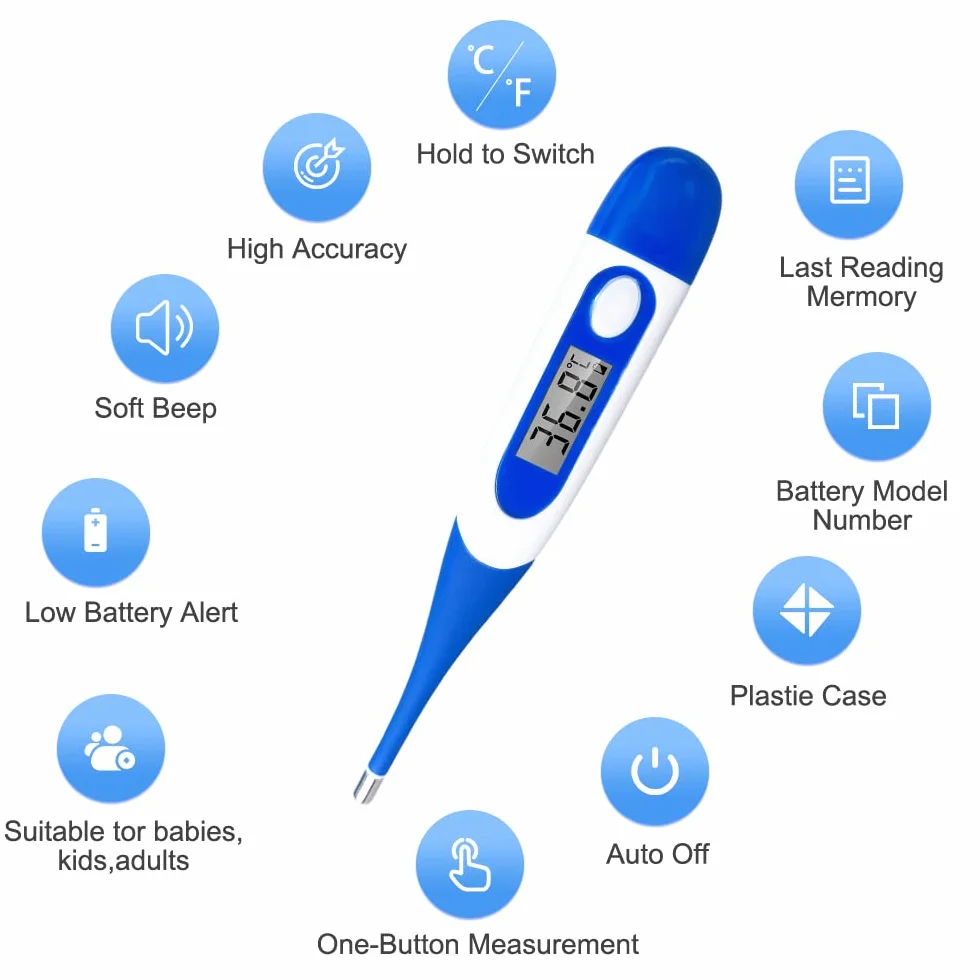 Berrcom Thermomètre Flexible Médical Buccal Avant-Bras étanche avec Alarme de Fièvre