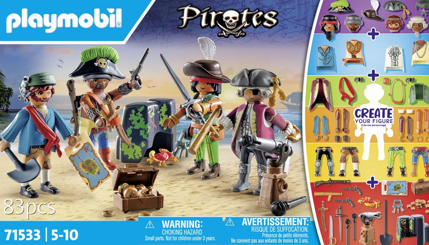 Playmobil 71533 MyFigures Pirates - Set de Personnages à Personnaliser - Chasse au trésor en mer