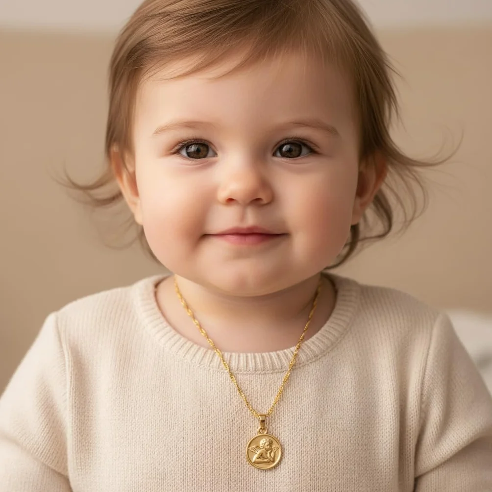 Collier Ange Baptême Plaqué Or Jaune 750/1000 40 cm Enfant Bébé