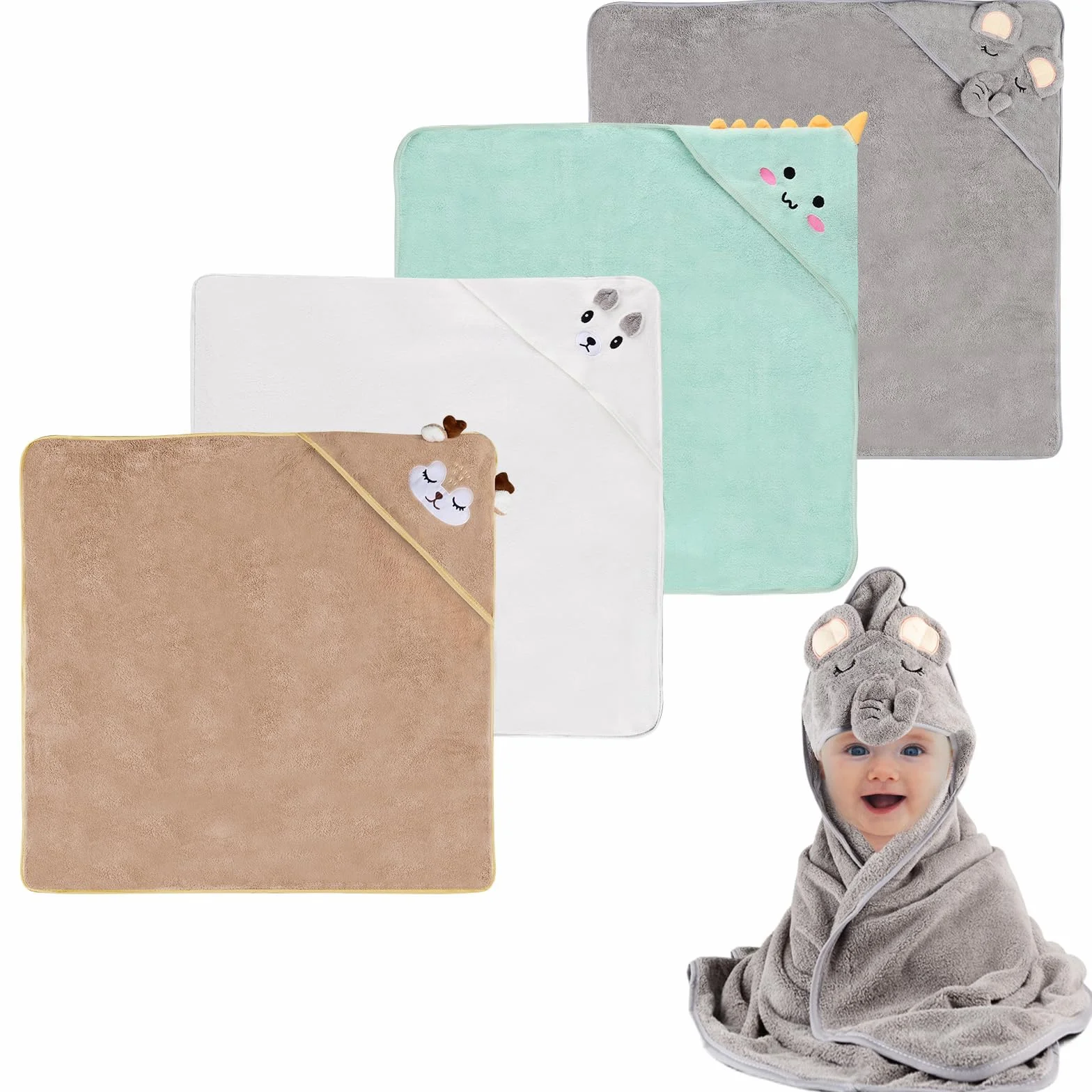 Cape de Bain Bébé 4 Pièces Serviette à Capuche Super Absorbante