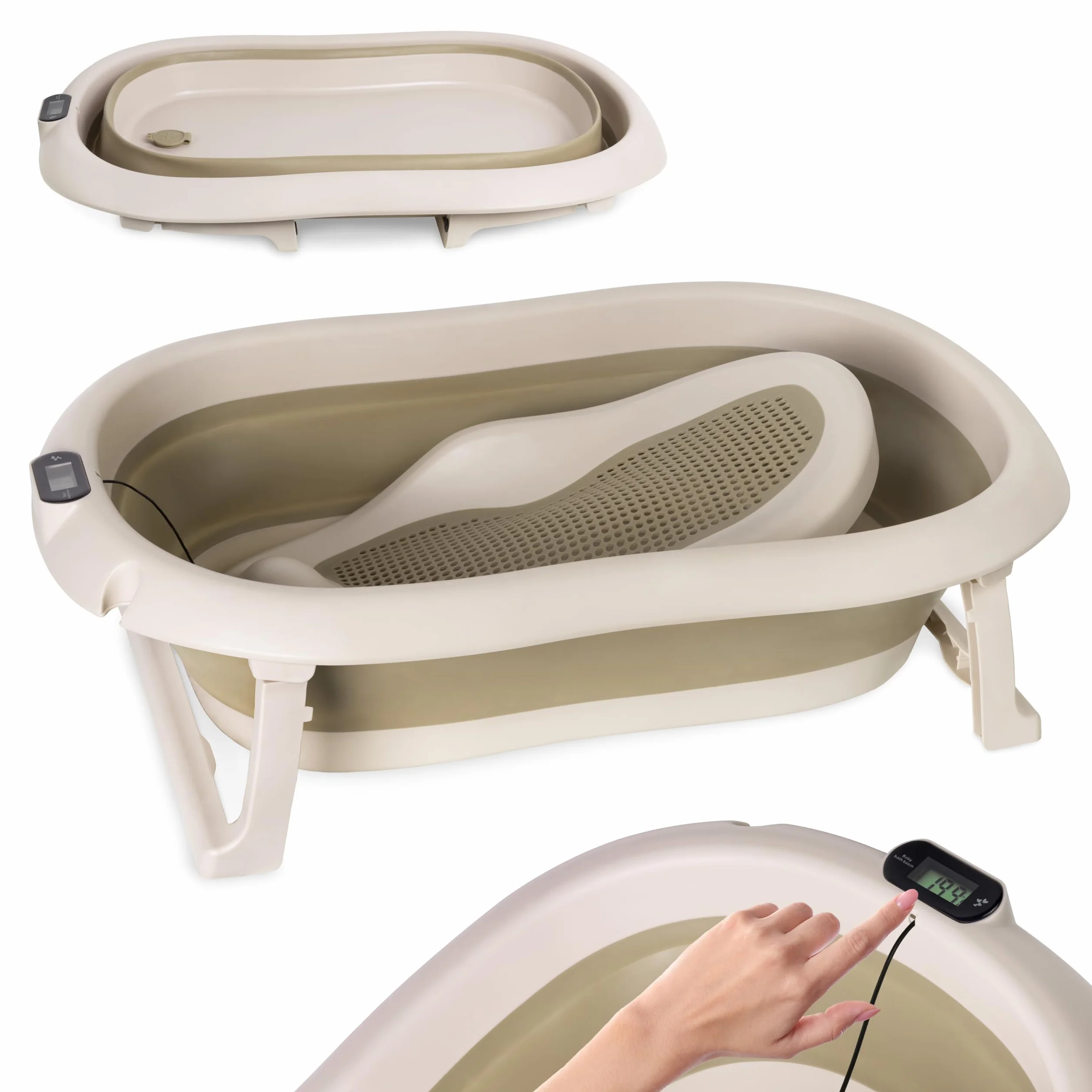 Baignoire bébé pliable 80 cm avec thermomètre et siège de bain antidérapante 0-36 mois