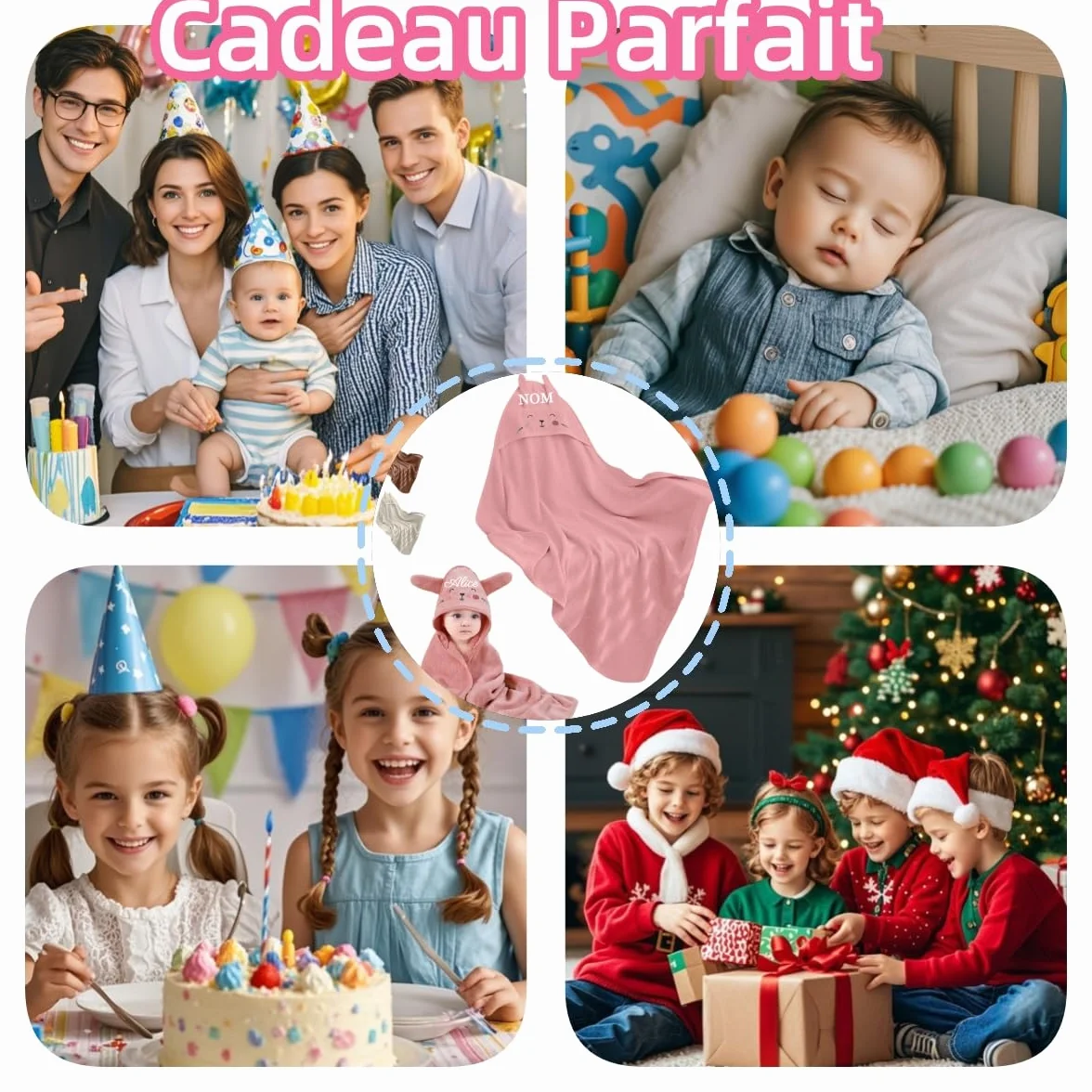 Cape de Bain Bébé Personnalisable Brodé avec Nom Cadeau Naissance Marron
