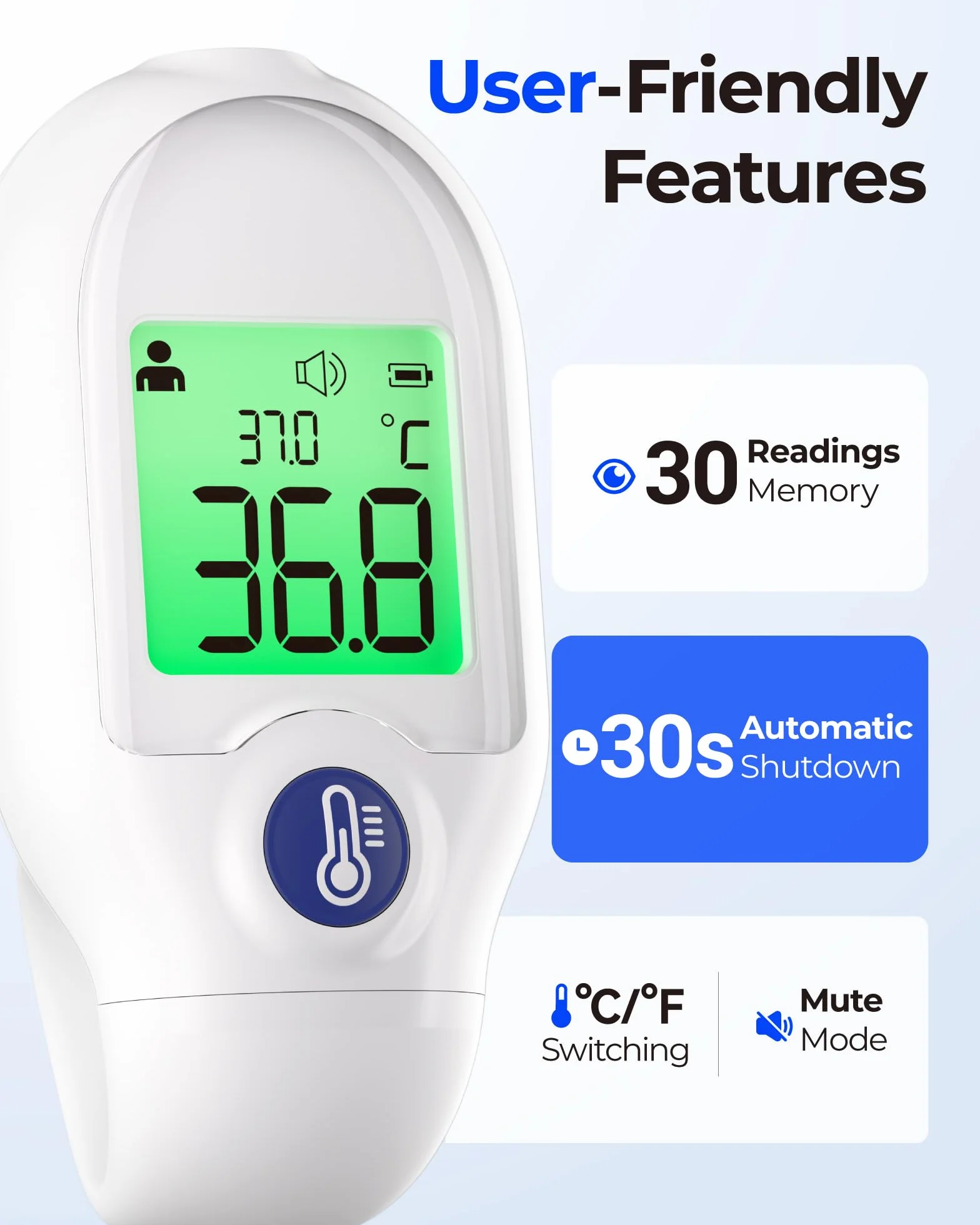 Thermomètre Frontal Bébé Sans Contact Mesure Instantanée Multifonction 3 en 1