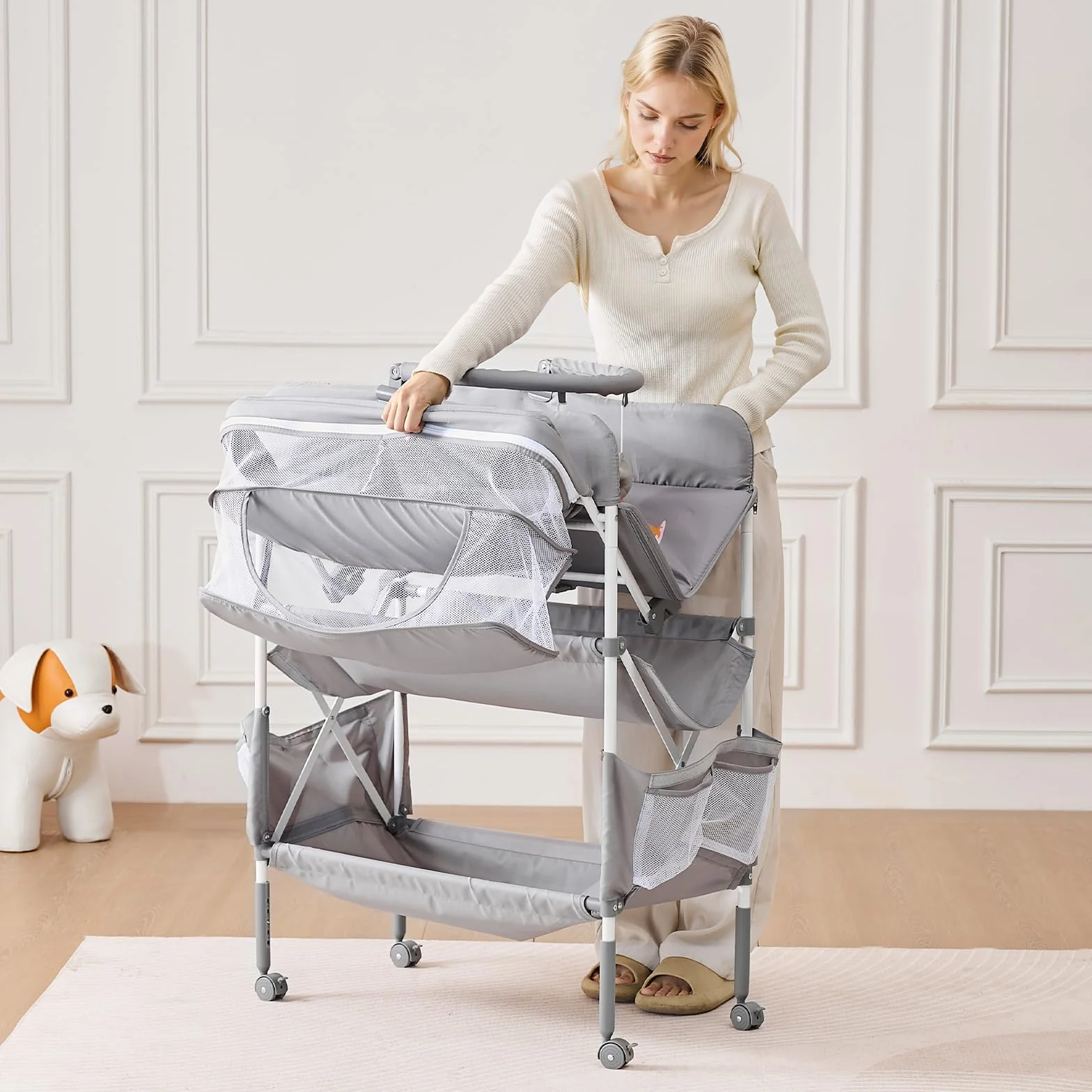 VEVOR Table à langer bébé pliable 2 tiroirs en tissu hauteur réglable roulettes verrouillables