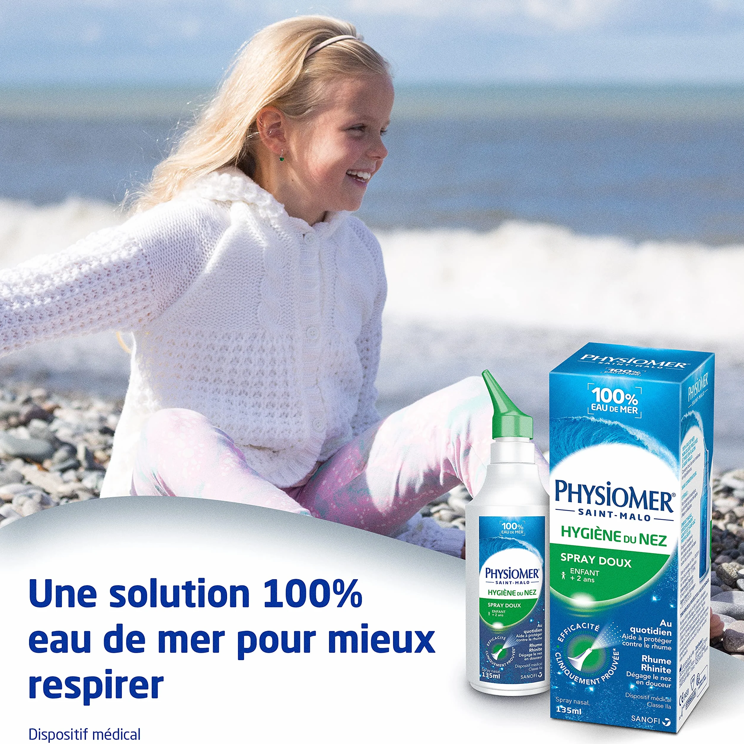 Physiomer Spray Doux Spray nasal 100% Eau de mer Dispositif médical Hygiène du nez Rhume et Rhinite Lot de 2x135ml
