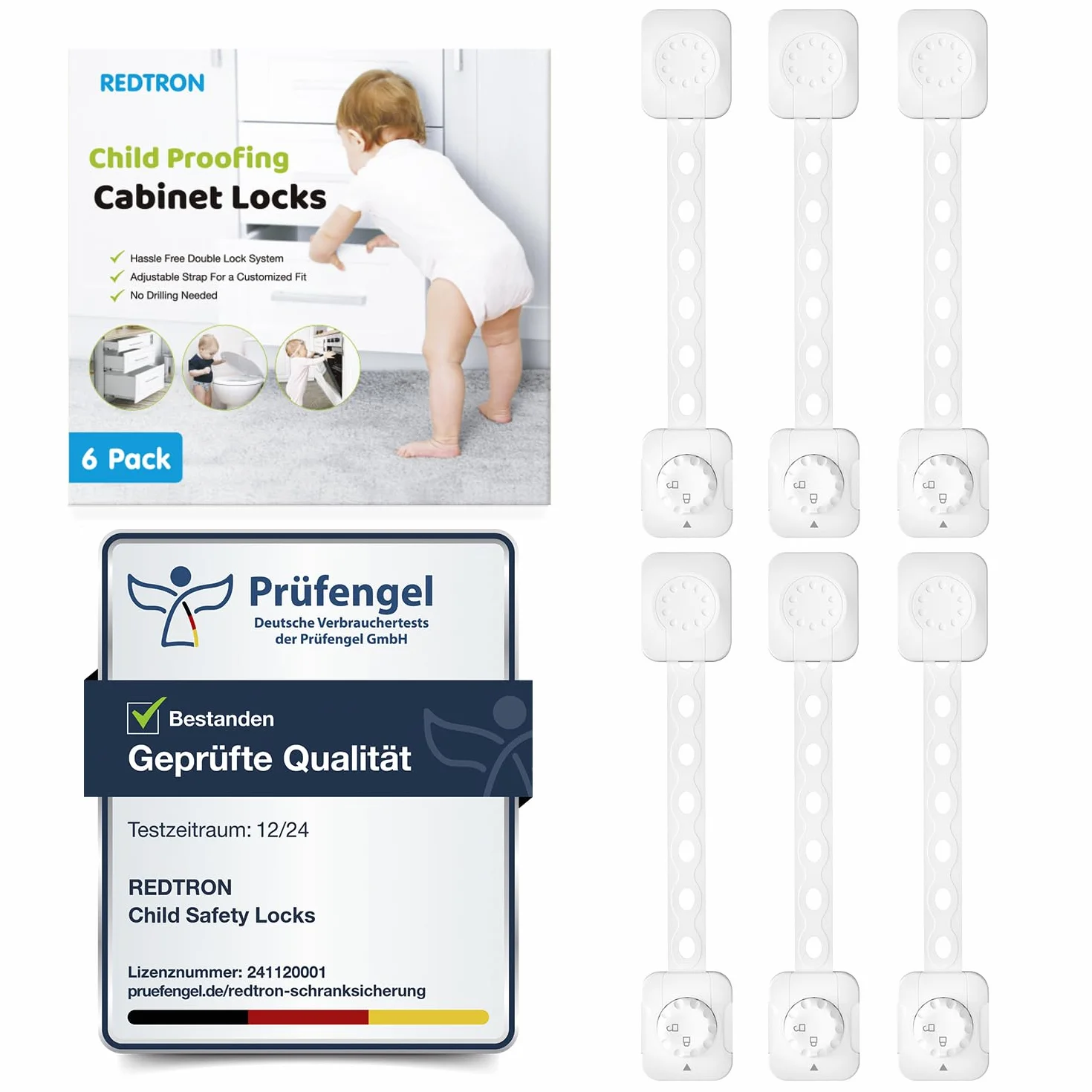 REDTRON Lot de 6 Bloque tiroir sécurité enfant bébé, Verrouillage amélioré, Blanc, sans outil pour tiroir four toilettes réfrigérateur