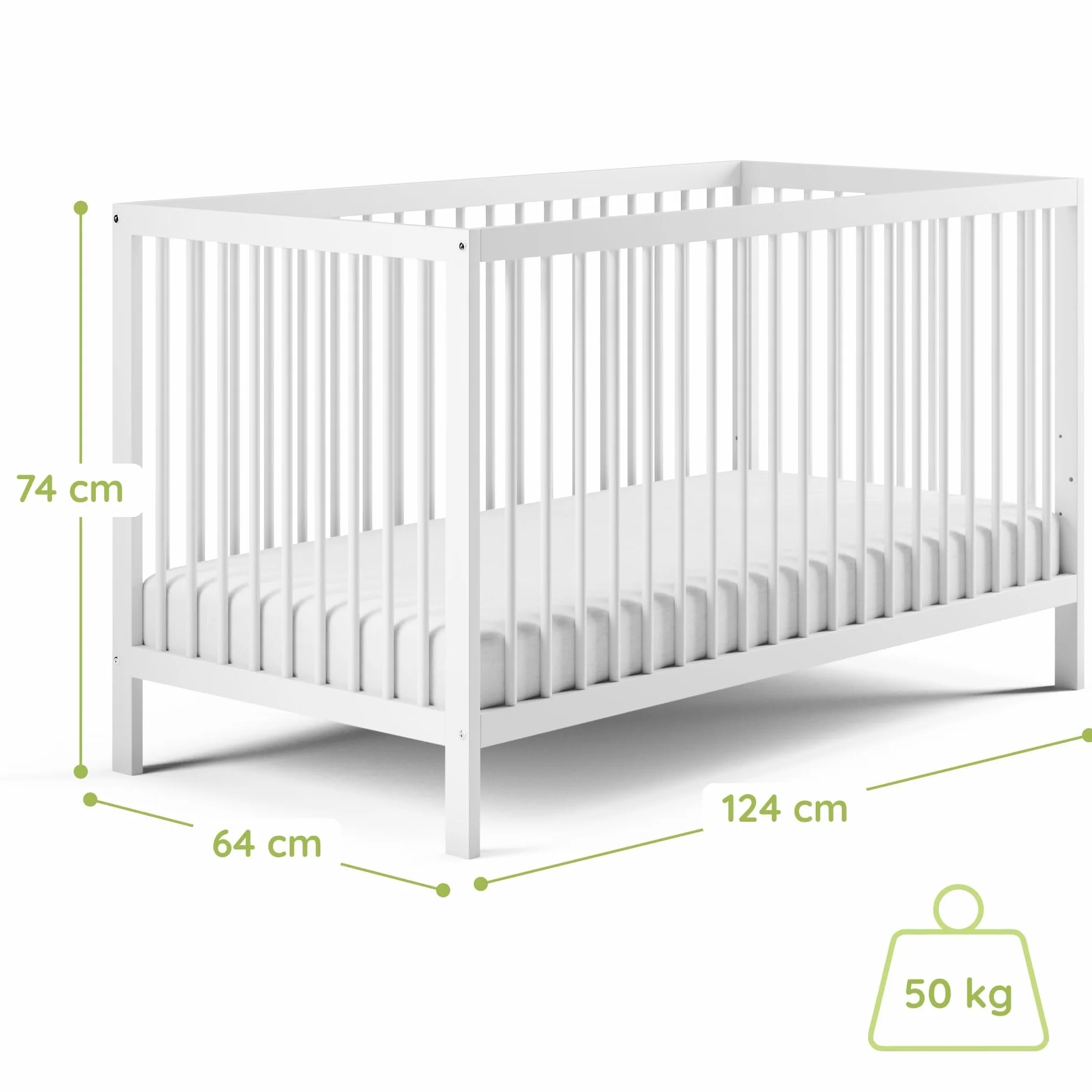Kids Collective Lit bébé évolutif 60x120 70x140 cm Matelas Sommier hêtre Massif Blanc