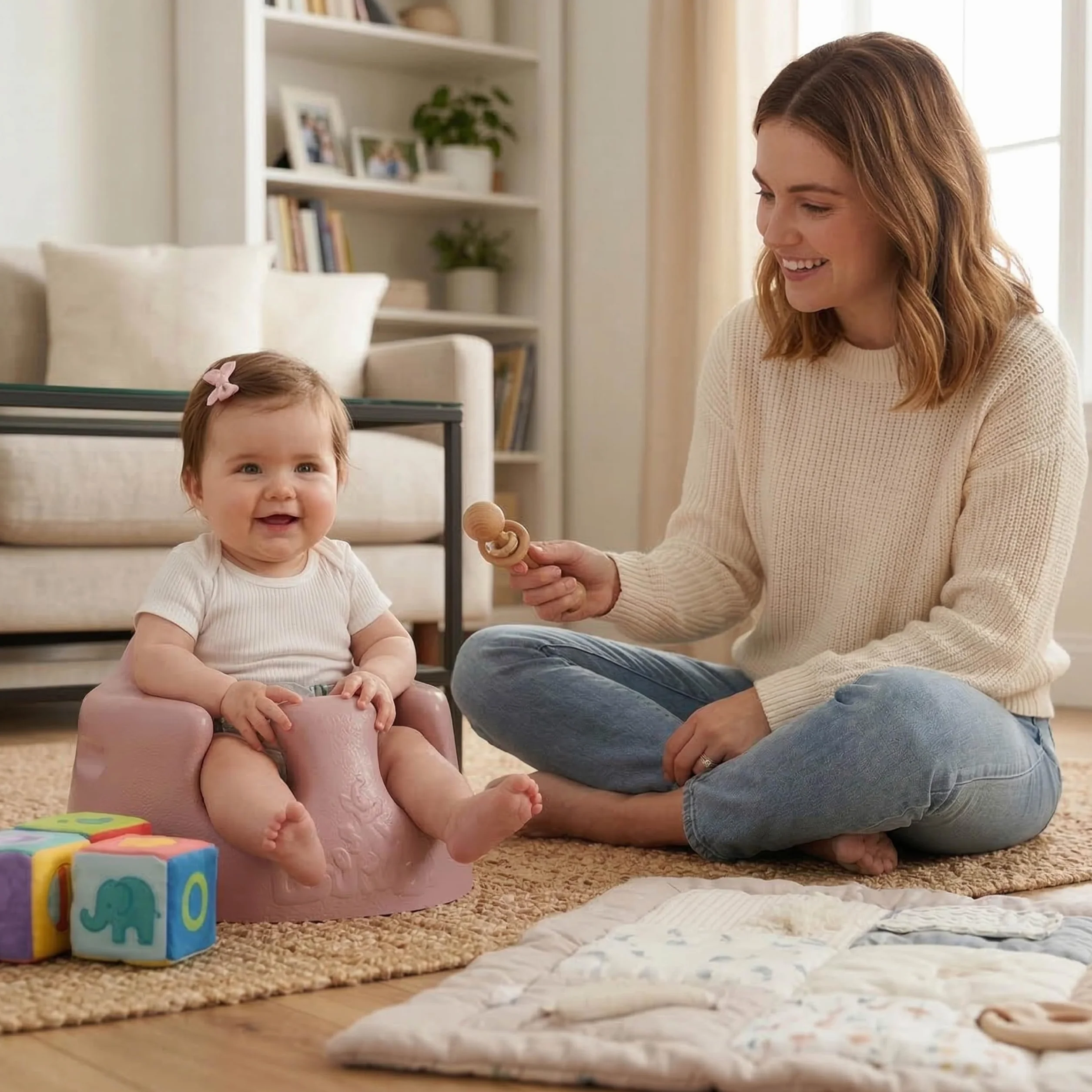Bumbo Siège de sol bébé avec harnais réglable 3 mois - Siège bébé Sit Me Up - Chaise de sol rose